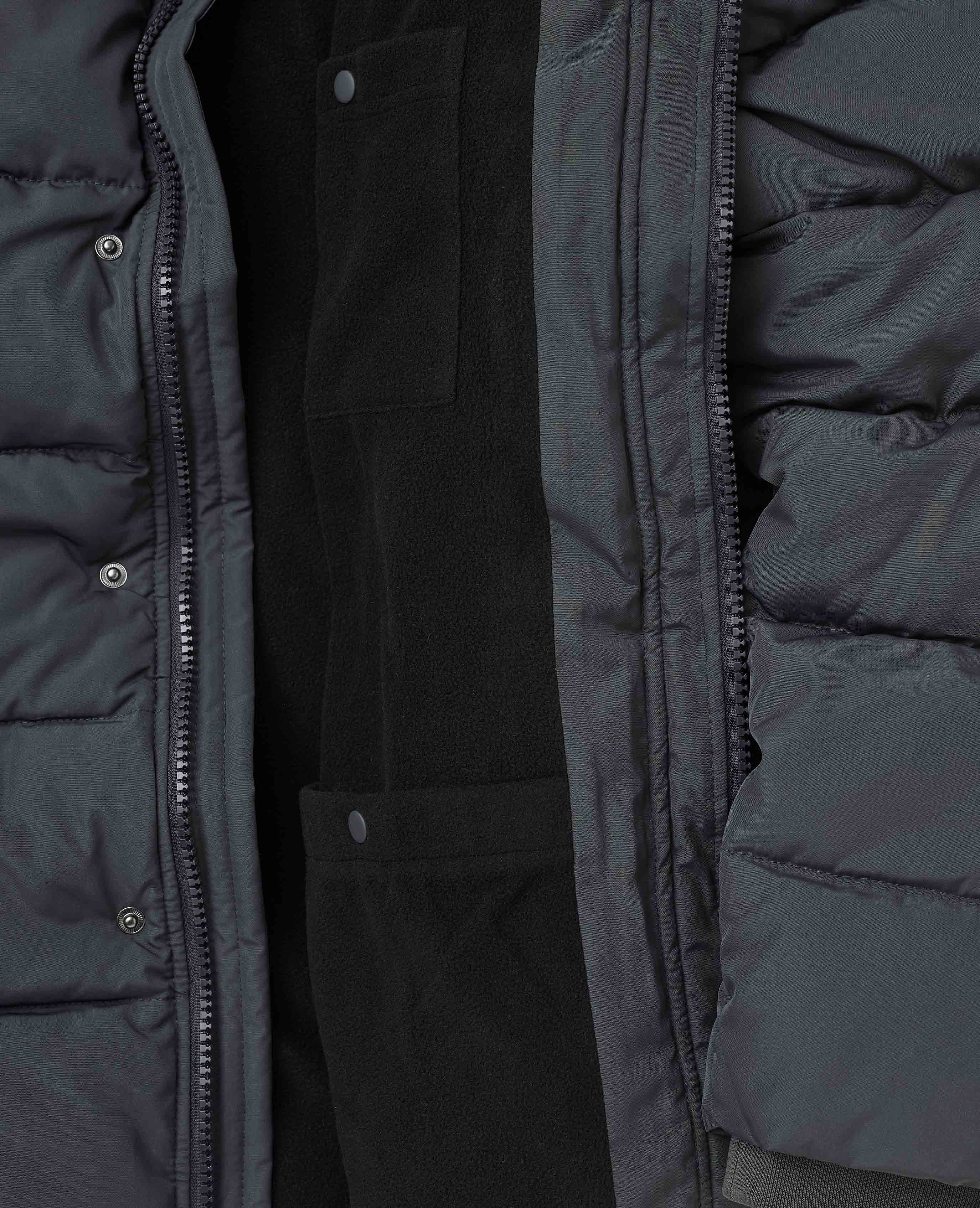 Dark Grey Hooded Puffer Jacket with Rib Knit Storm Cuffs - Image 4
