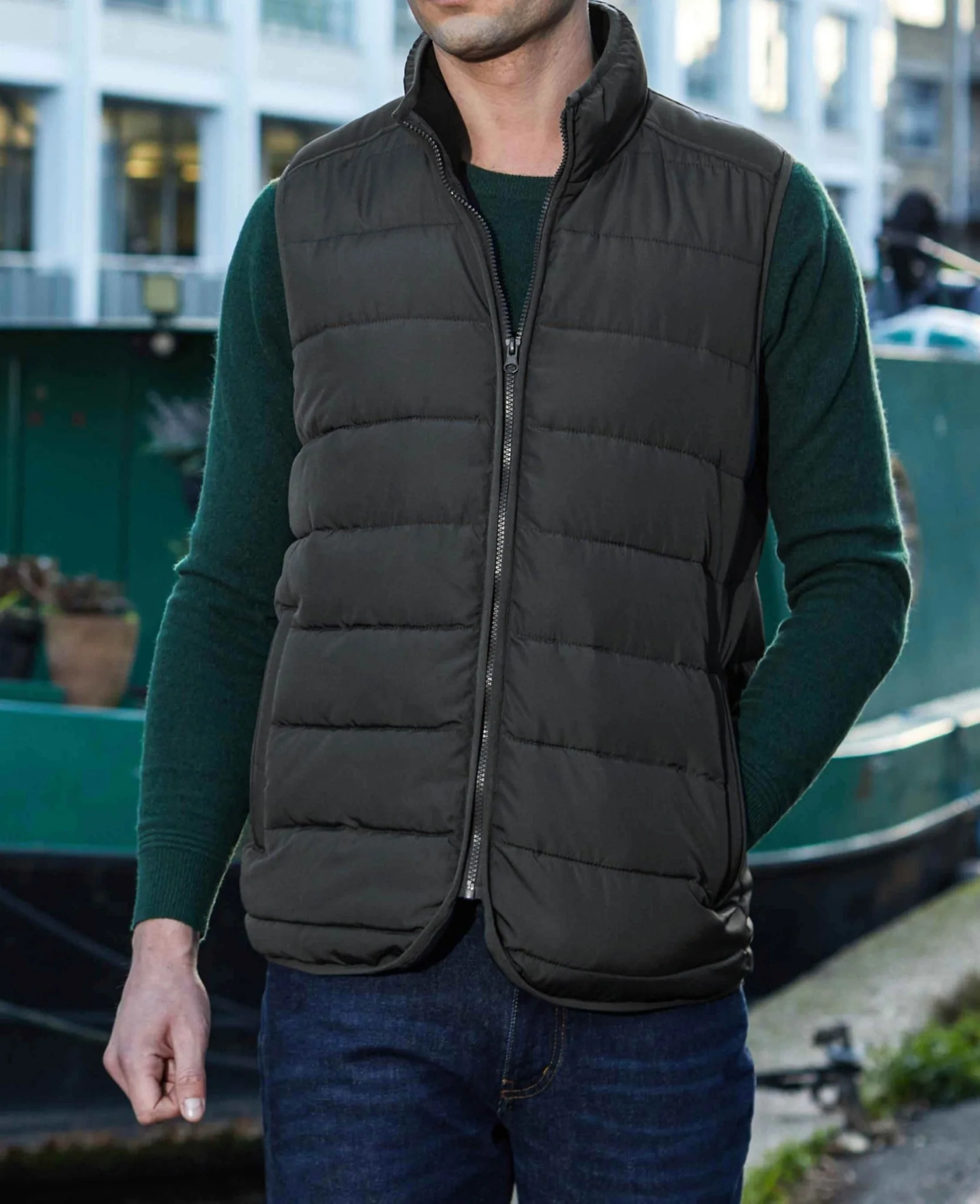 100% Recycled Dark Grey Quilted Gilet - Image 3