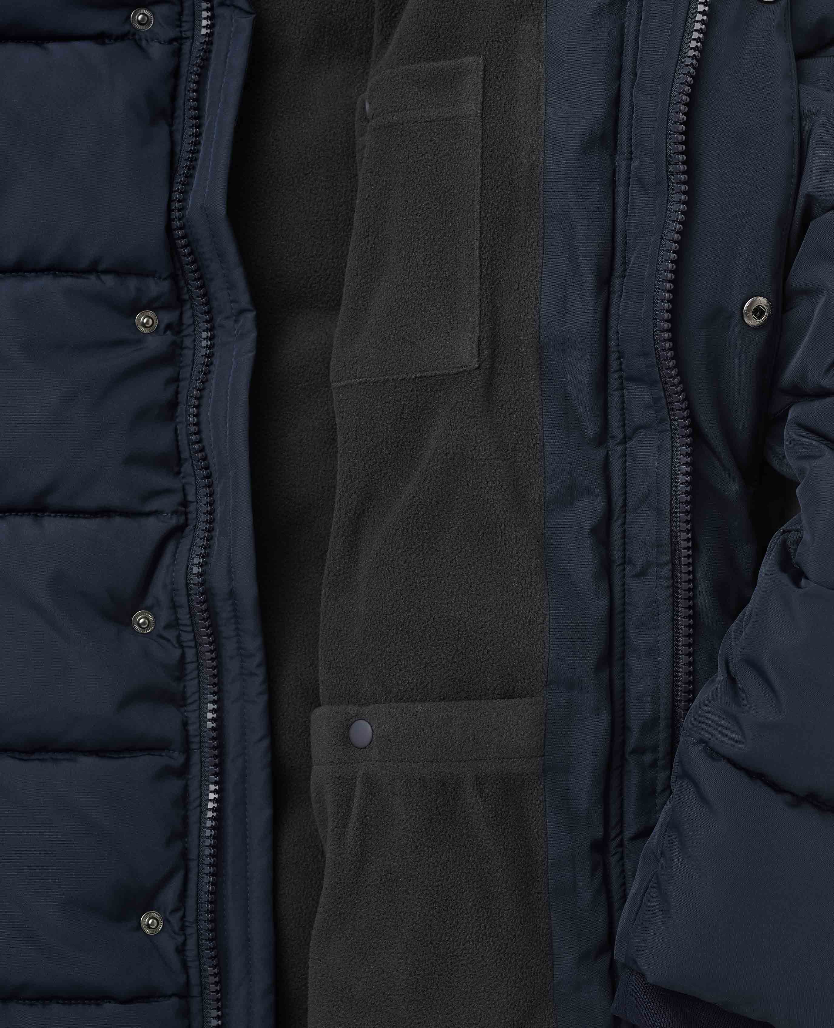 Navy Hooded Puffer Jacket with Rib Knit Storm Cuffs - Image 3