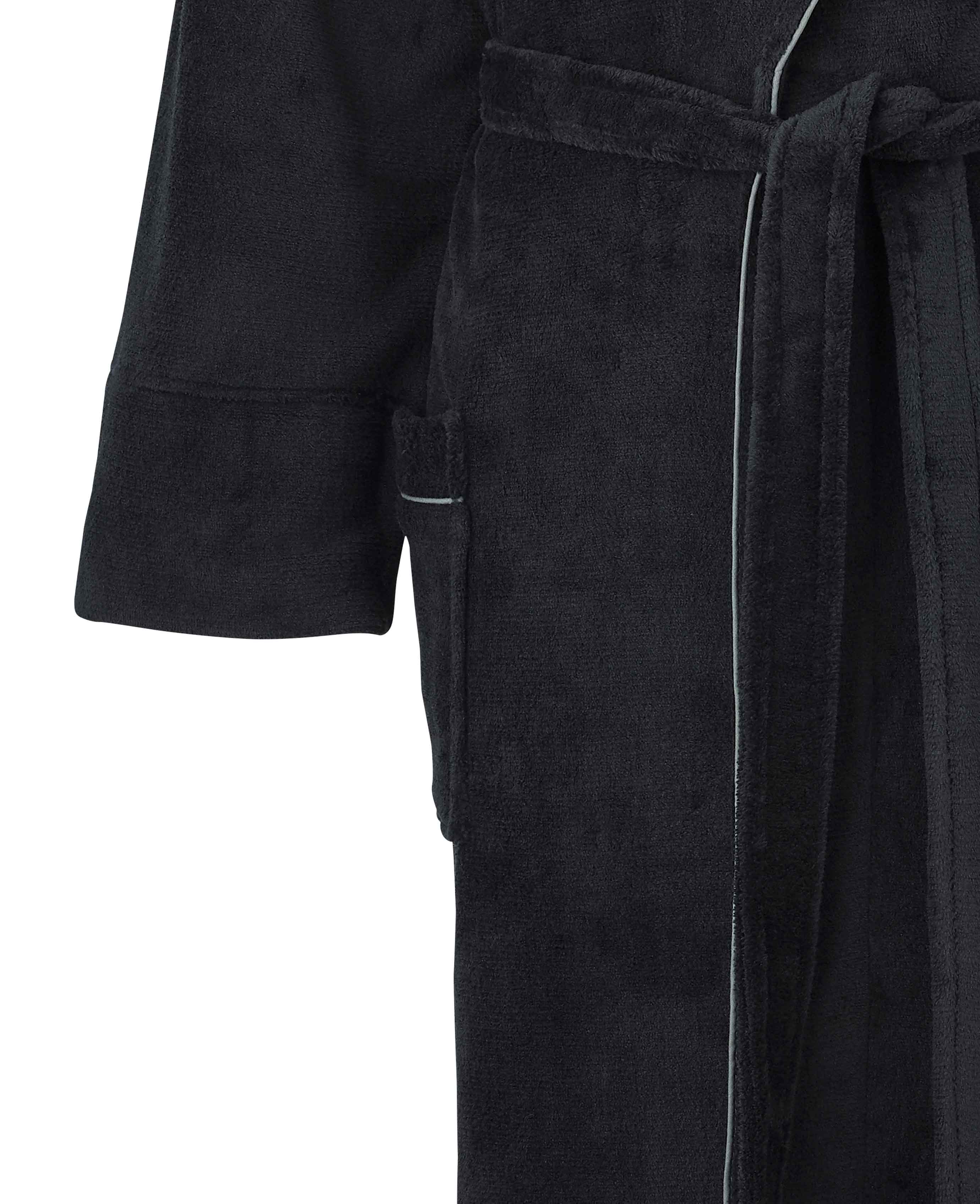 Black Fleece Supersoft Dressing Gown with Grey Piping - Image 4