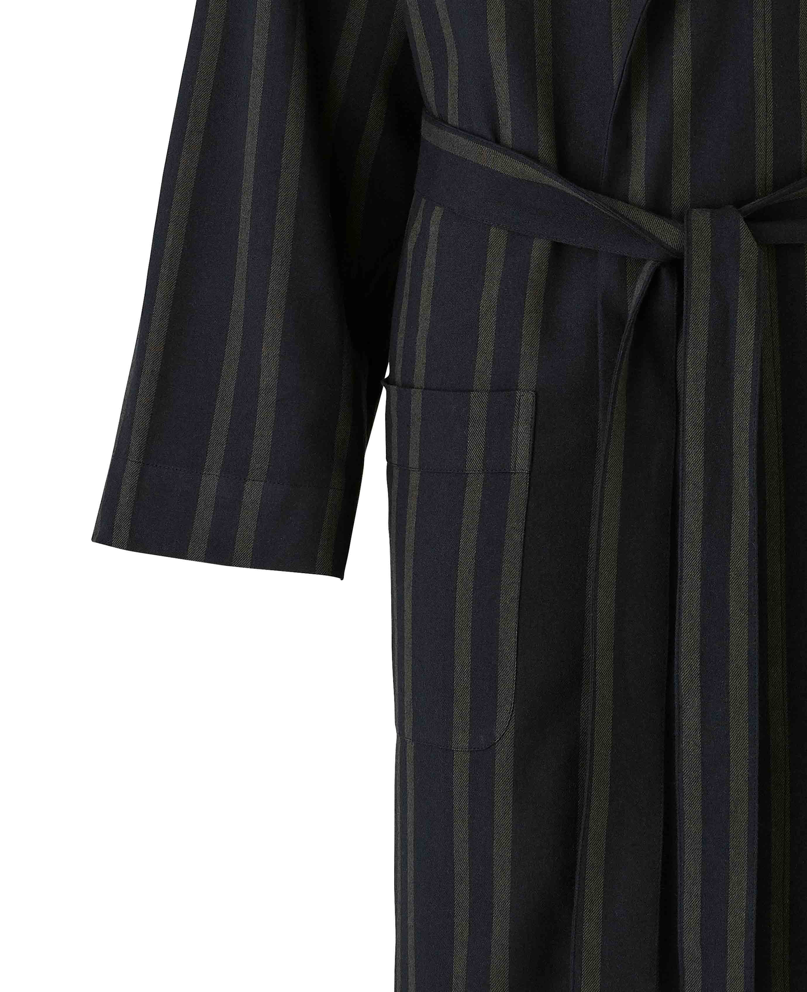 Black Grey Brushed Cotton Twill Striped Dressing Gown - Image 4
