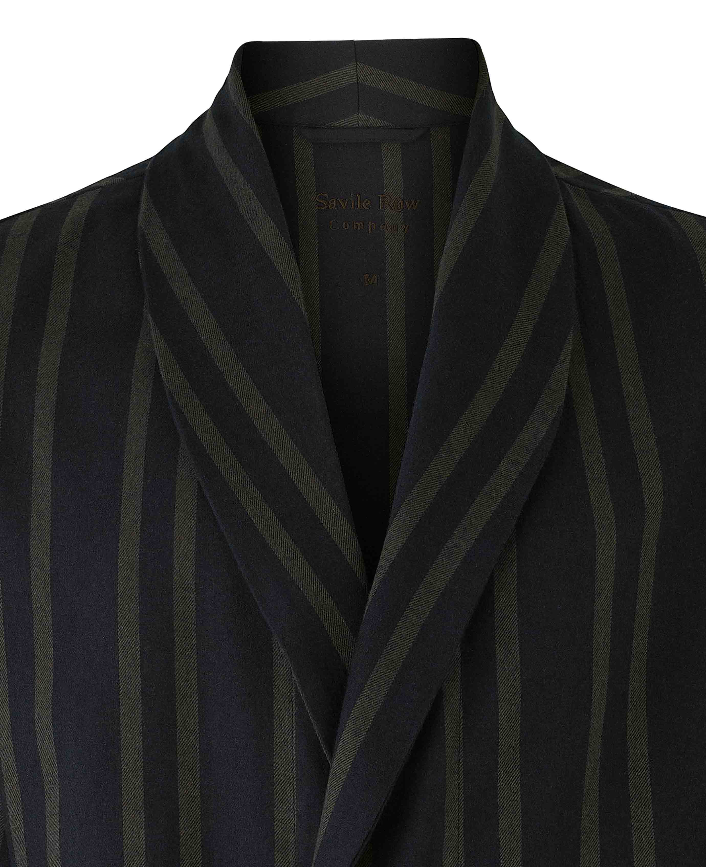 Black Grey Brushed Cotton Twill Striped Dressing Gown - Image 5