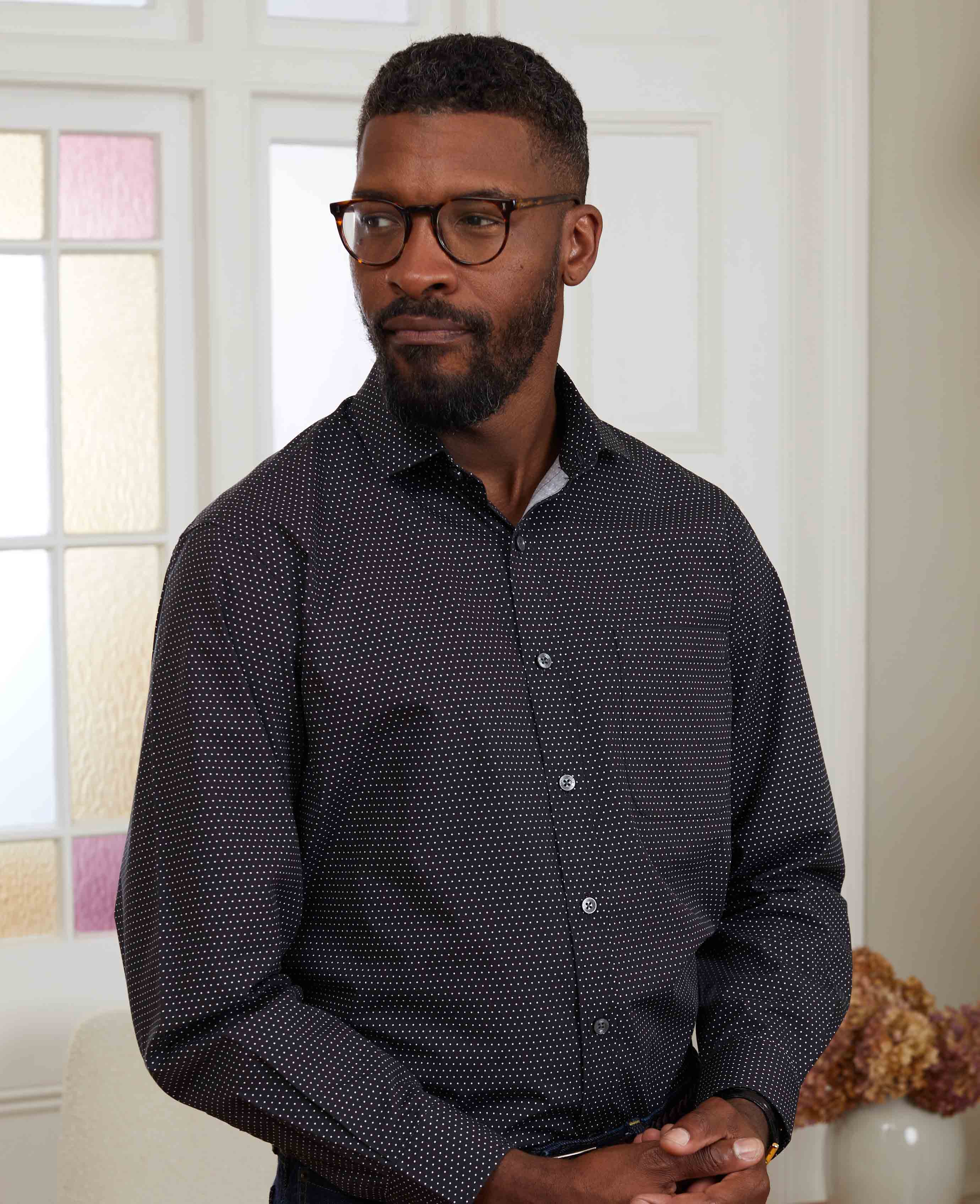 Black Pinspot Printed Shirt - Image 6