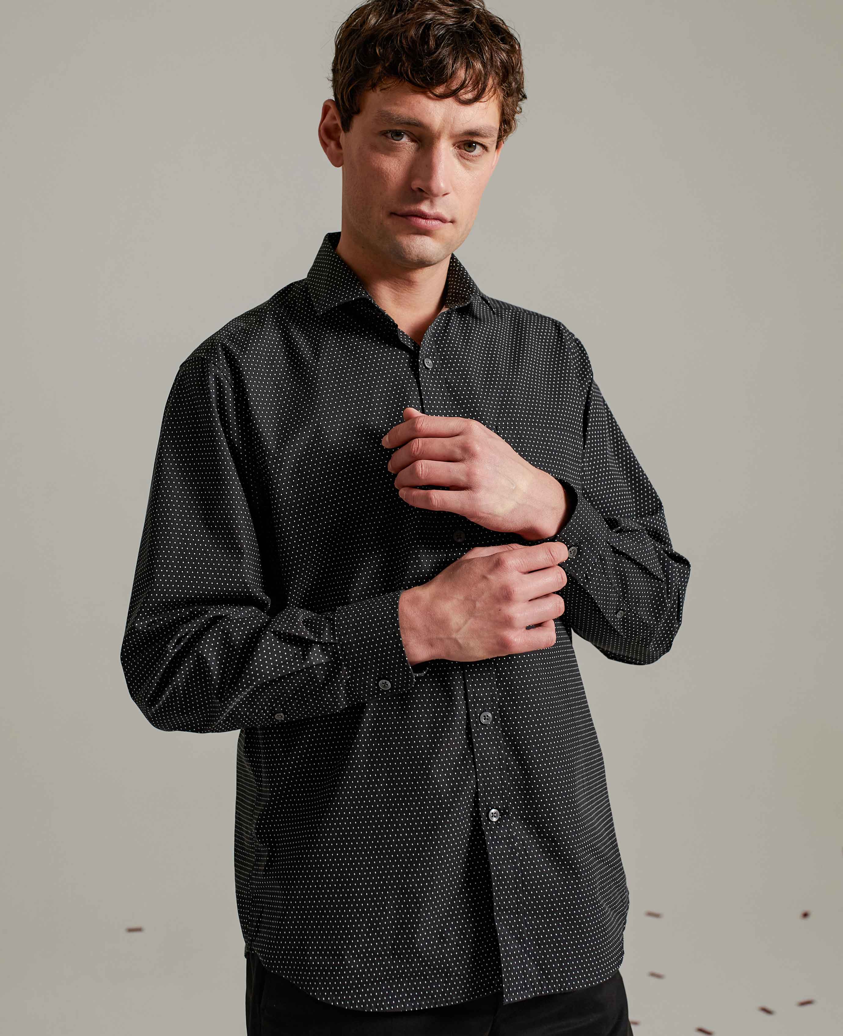 Black Pinspot Printed Shirt - Image 8