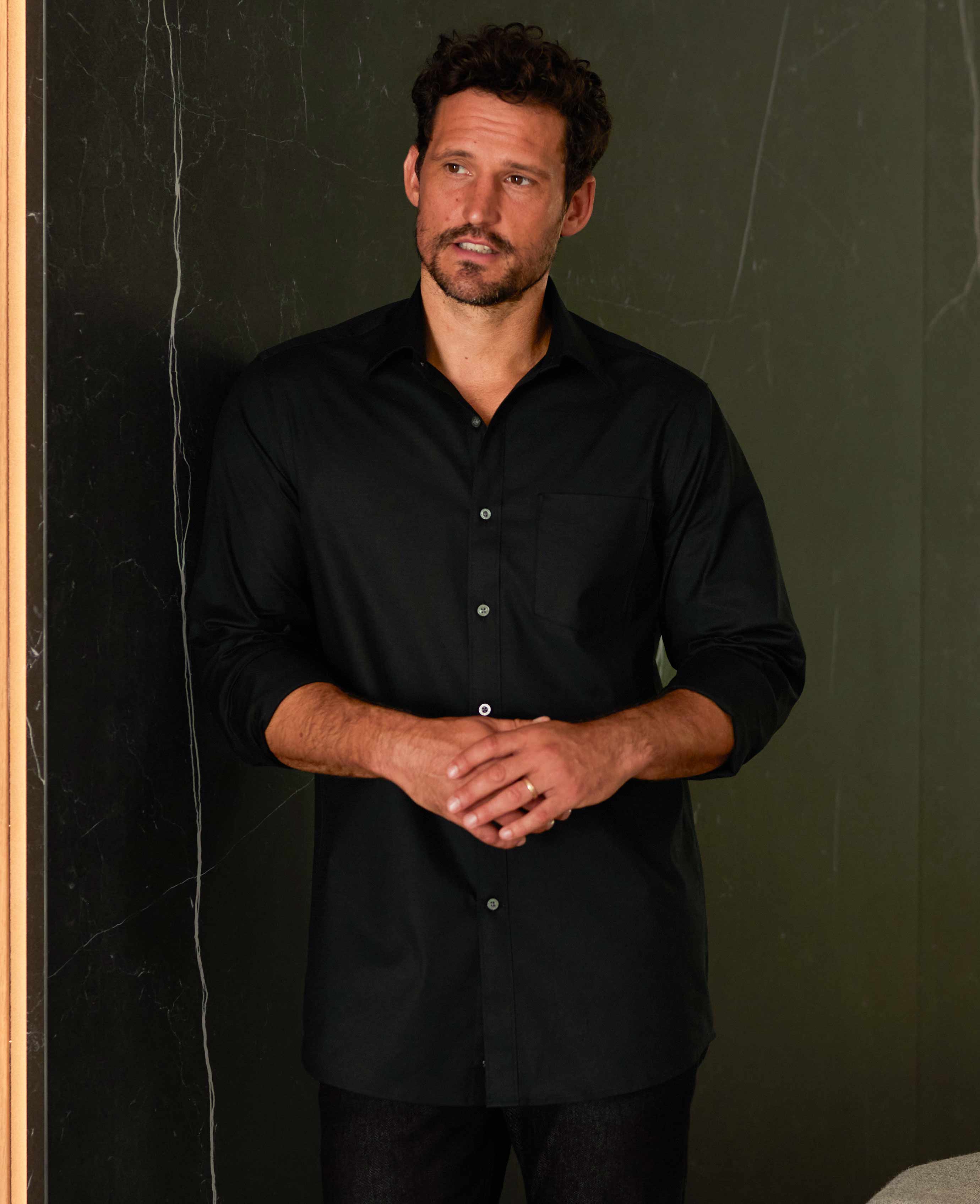 Black Stretch Cotton Classic Fit Formal Shirt - Single Cuff - Image 4