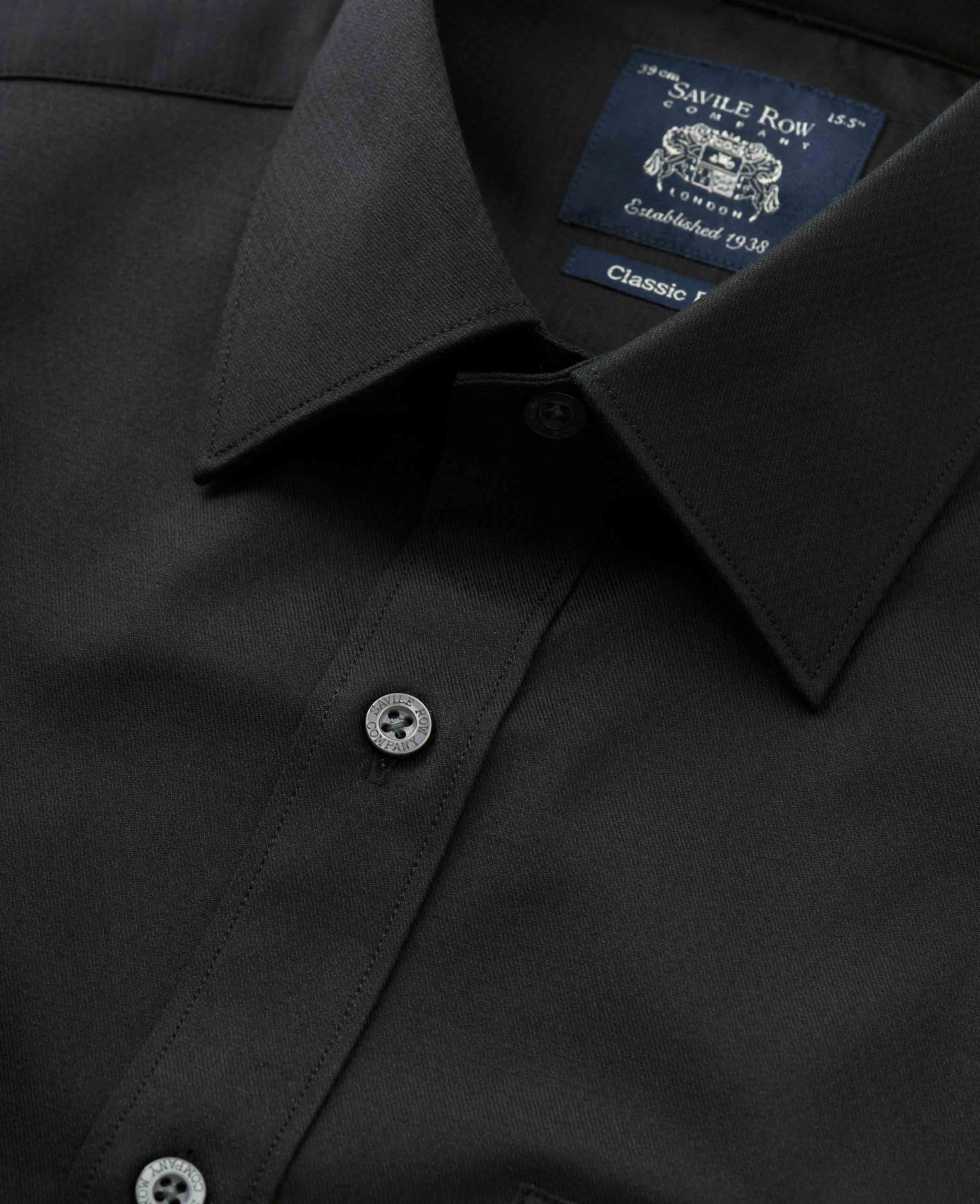 Black Stretch Cotton Classic Fit Formal Shirt - Single Cuff - Image 6
