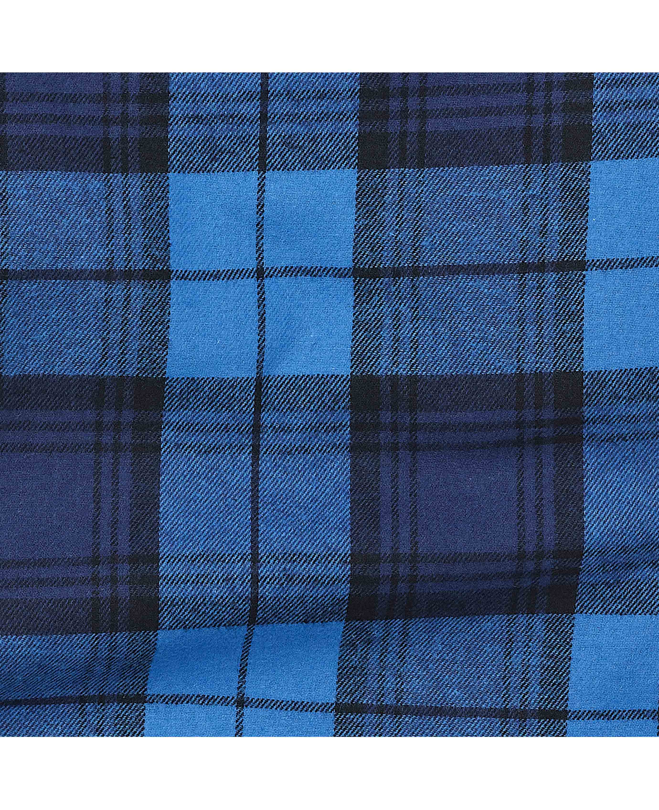 Blue Brushed Cotton Twill Window Check Lounge Pants - Image 6