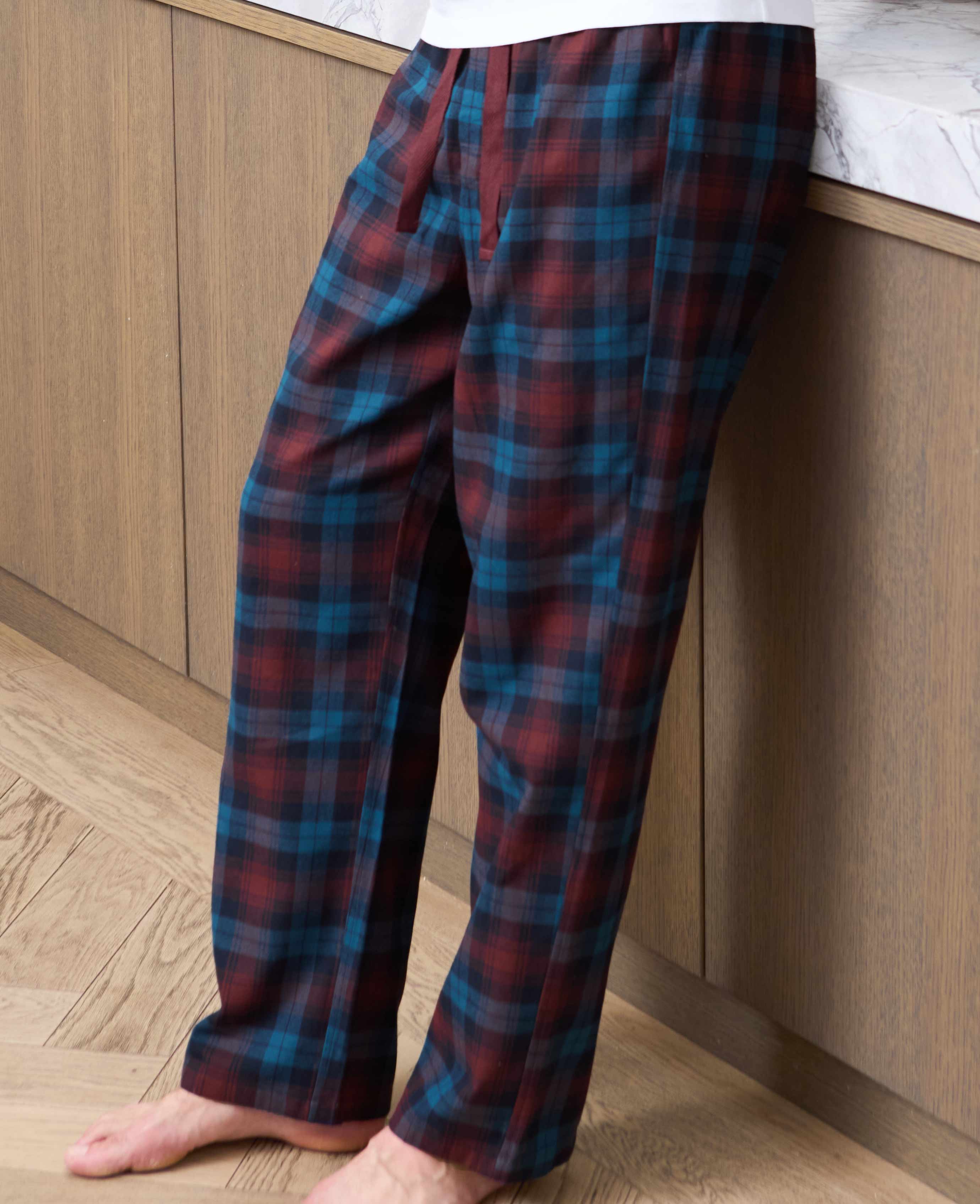 Blue Burgundy Brushed Cotton Twill Window Check Lounge Pants - Image 3