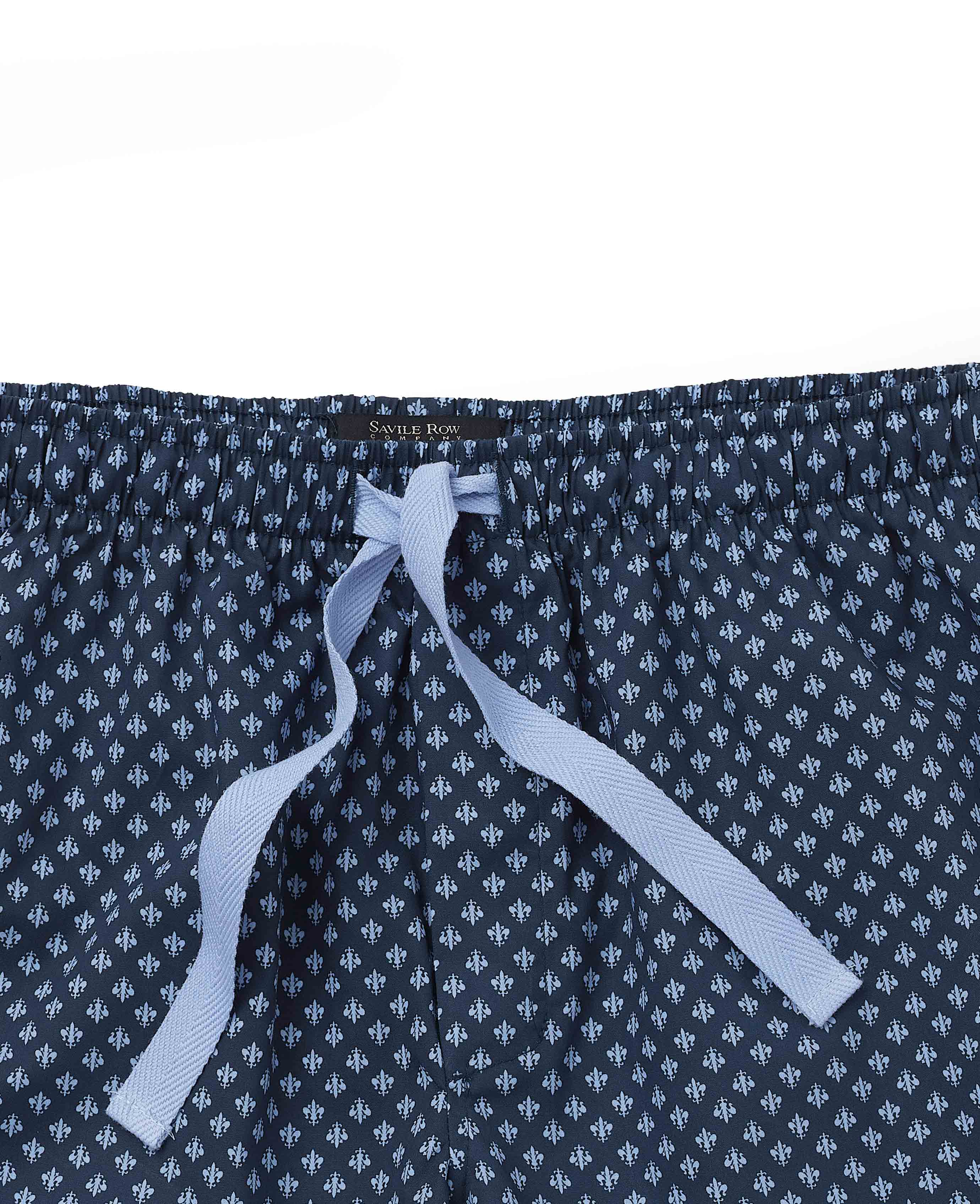 Blue Cotton Fleur De Lys Printed Lounge Shorts - Image 3