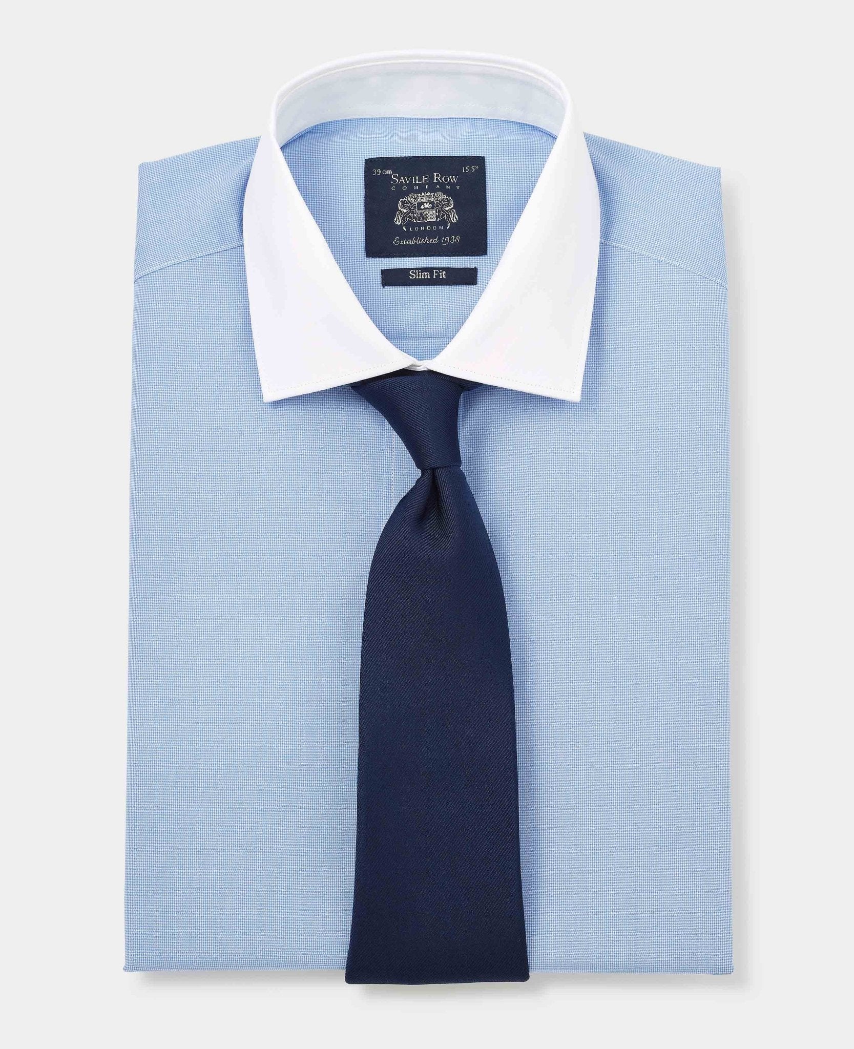 Blue Cotton Micro Check Slim Fit Winchester Formal Shirt - Double Cuff - Image 5