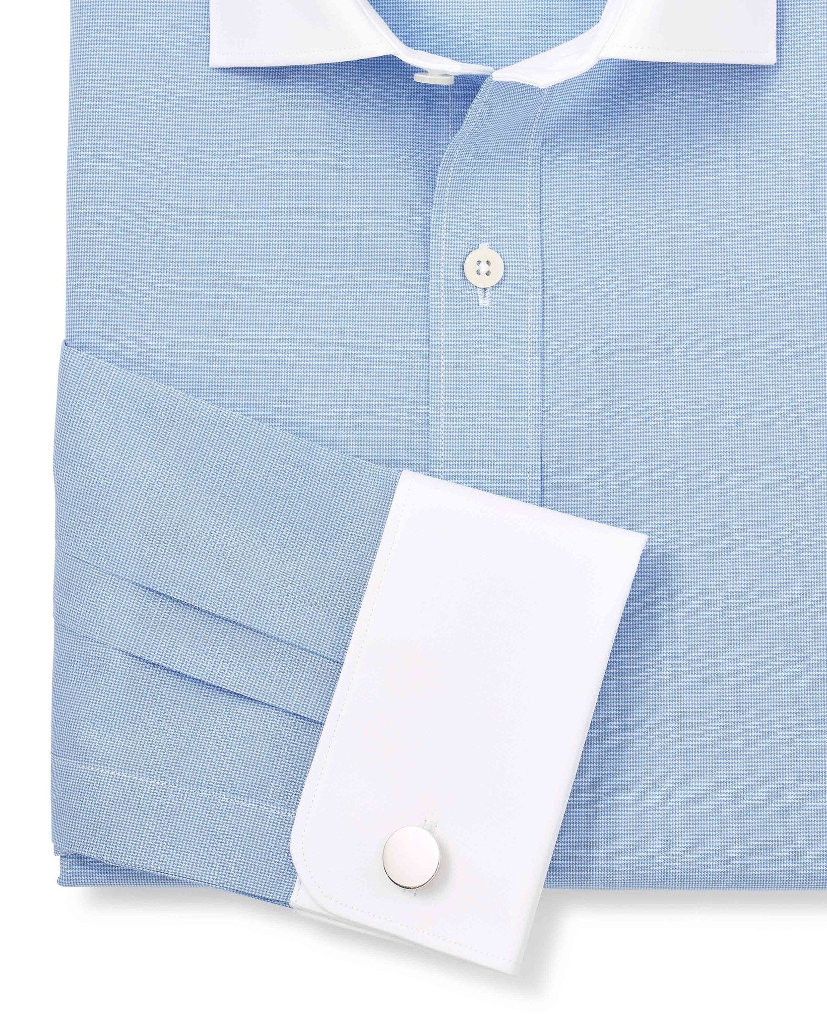 Blue Cotton Micro Check Slim Fit Winchester Formal Shirt - Double Cuff - Image 6