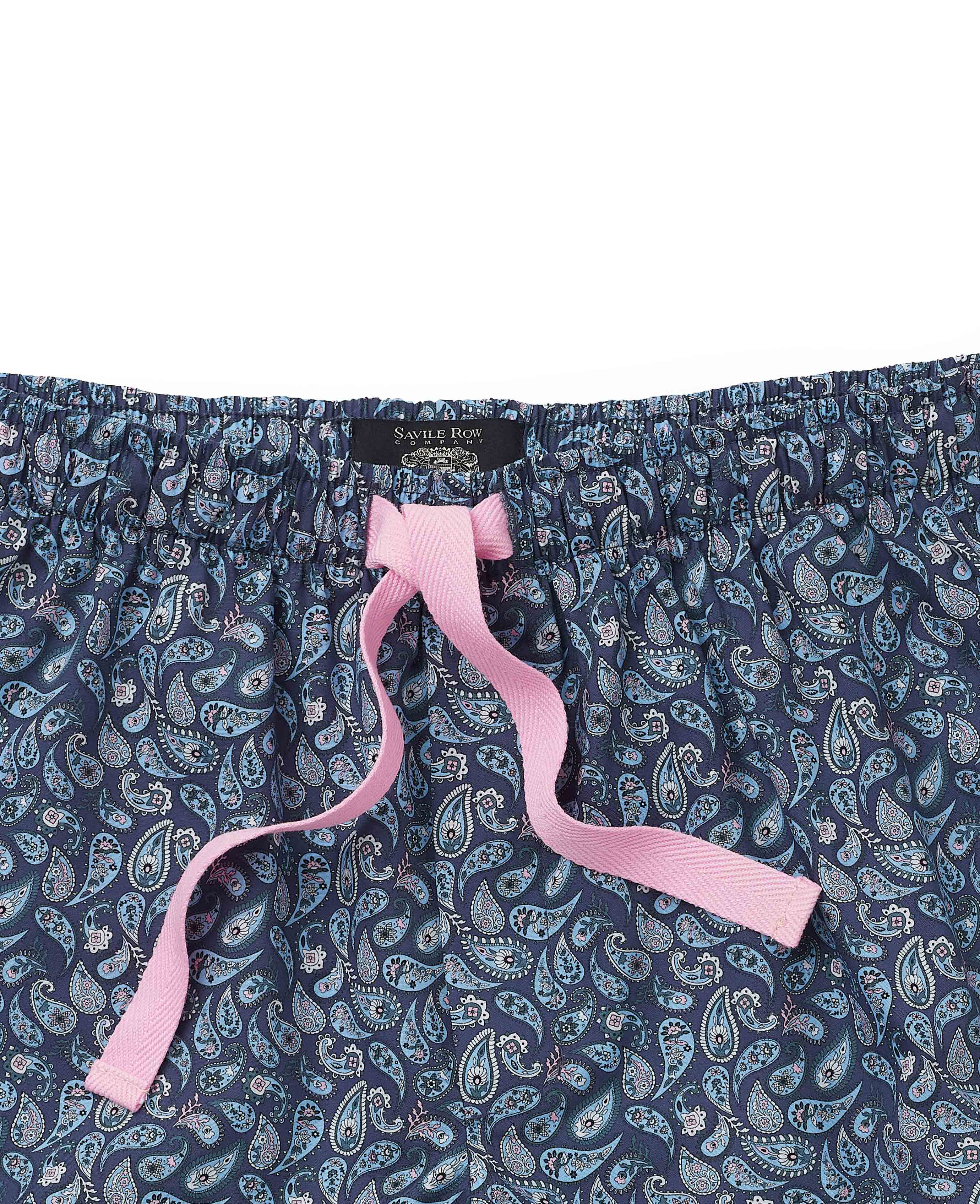 Blue Cotton Paisley Lounge Shorts - Image 3
