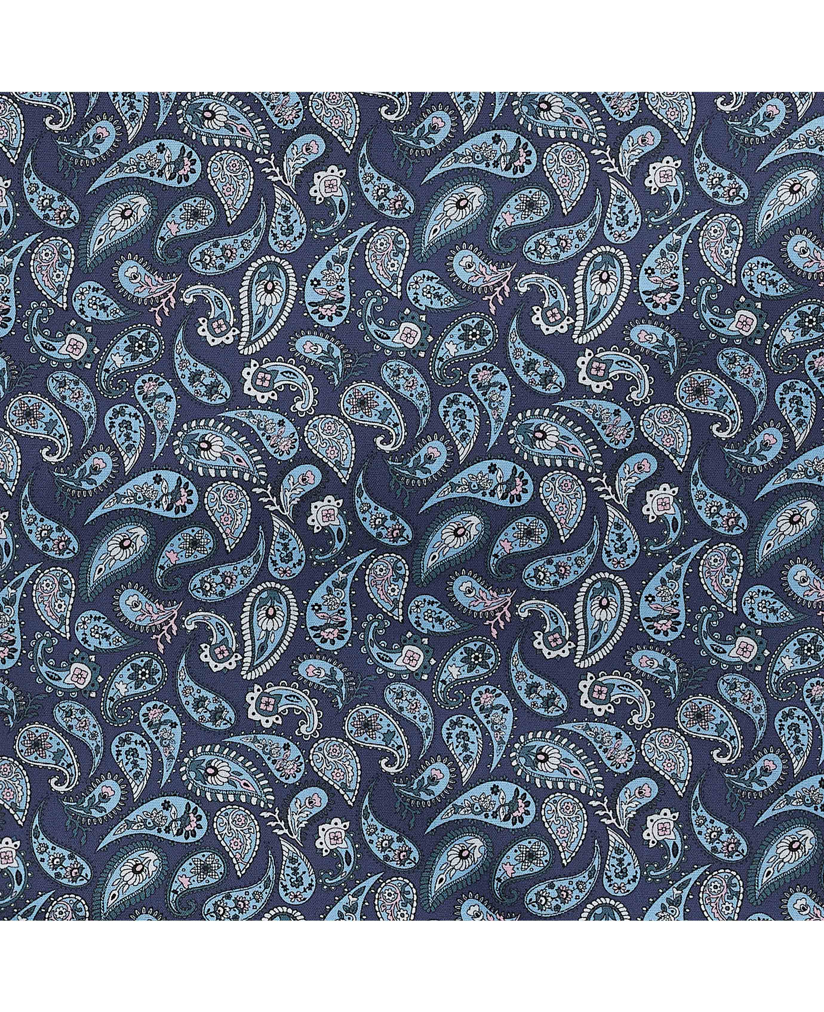 Blue Cotton Paisley Lounge Shorts - Image 5