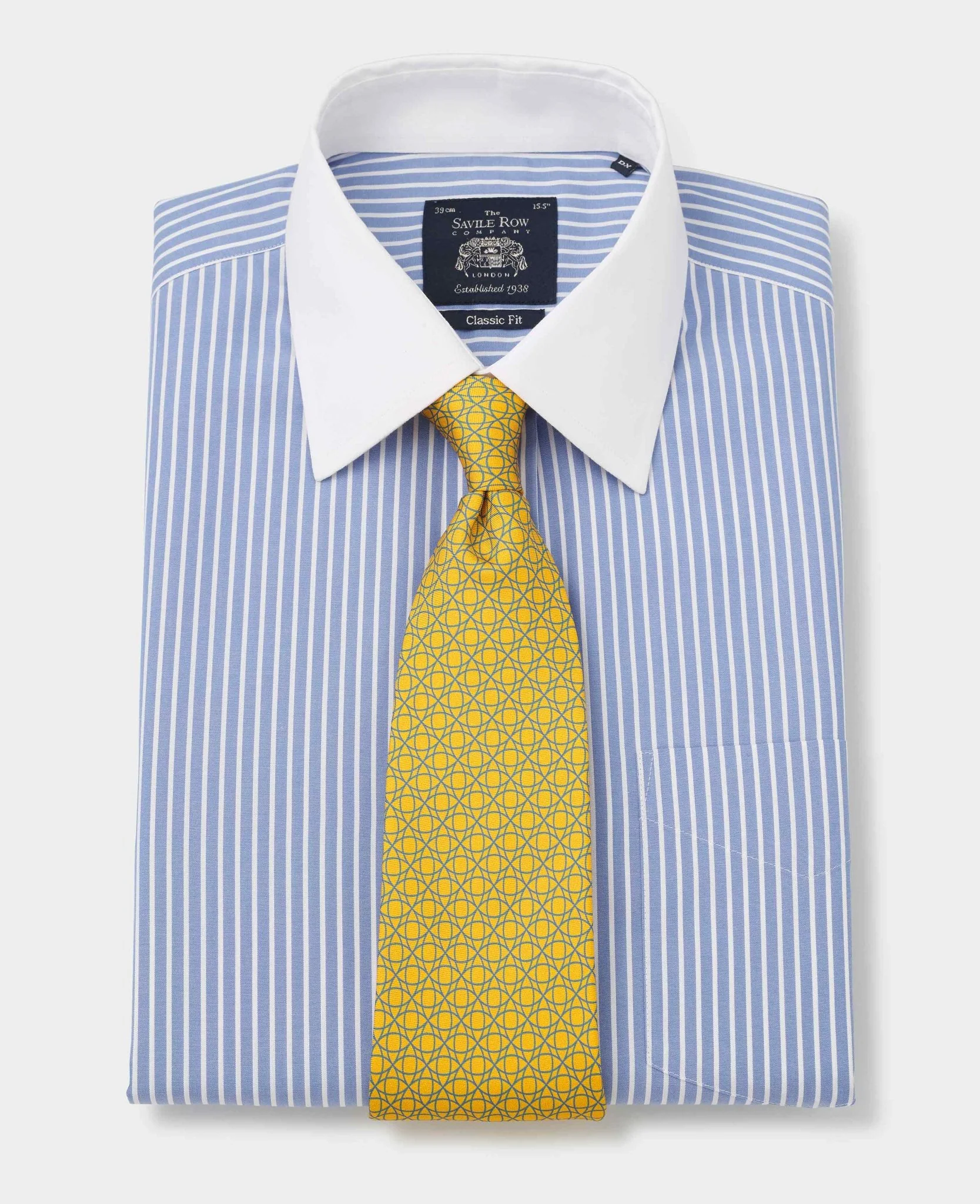Blue White Stripe Classic Fit Non-Iron Formal Shirt With White Collar & Cuffs - Double Cuff - Image 4