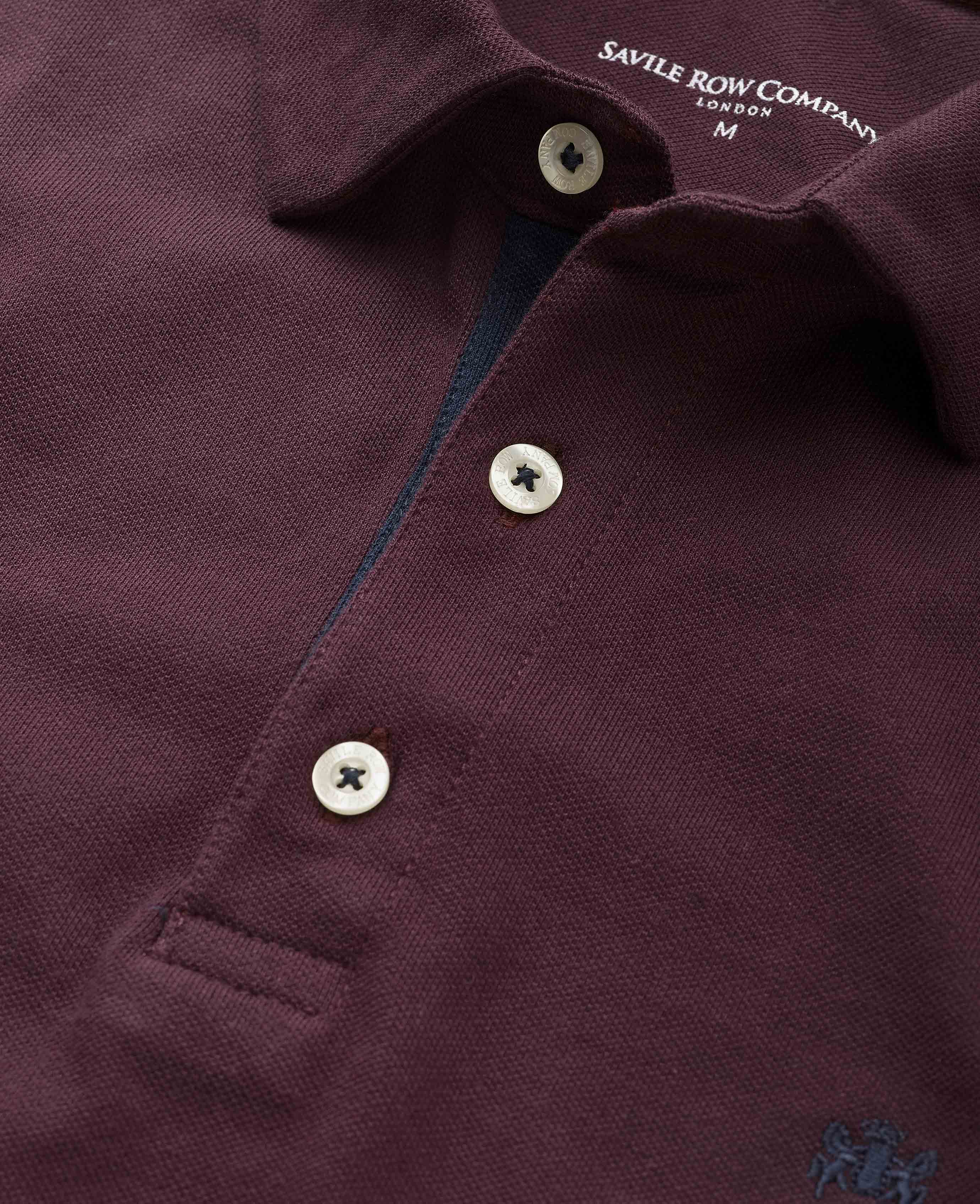 Burgundy Cotton Pique Long Sleeve Polo Shirt - Image 5