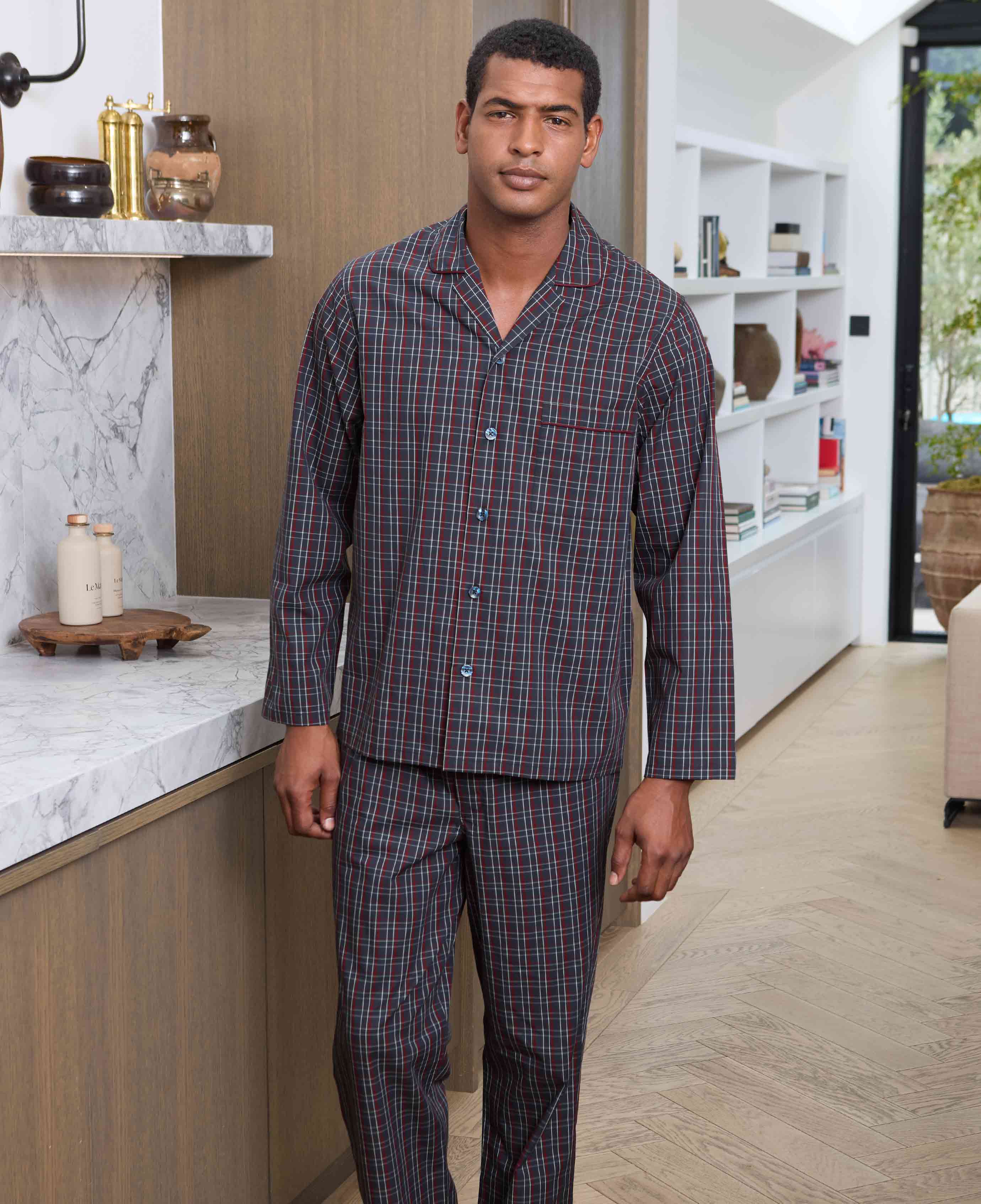 Burgundy Cotton Window Check Pyjamas - Image 3