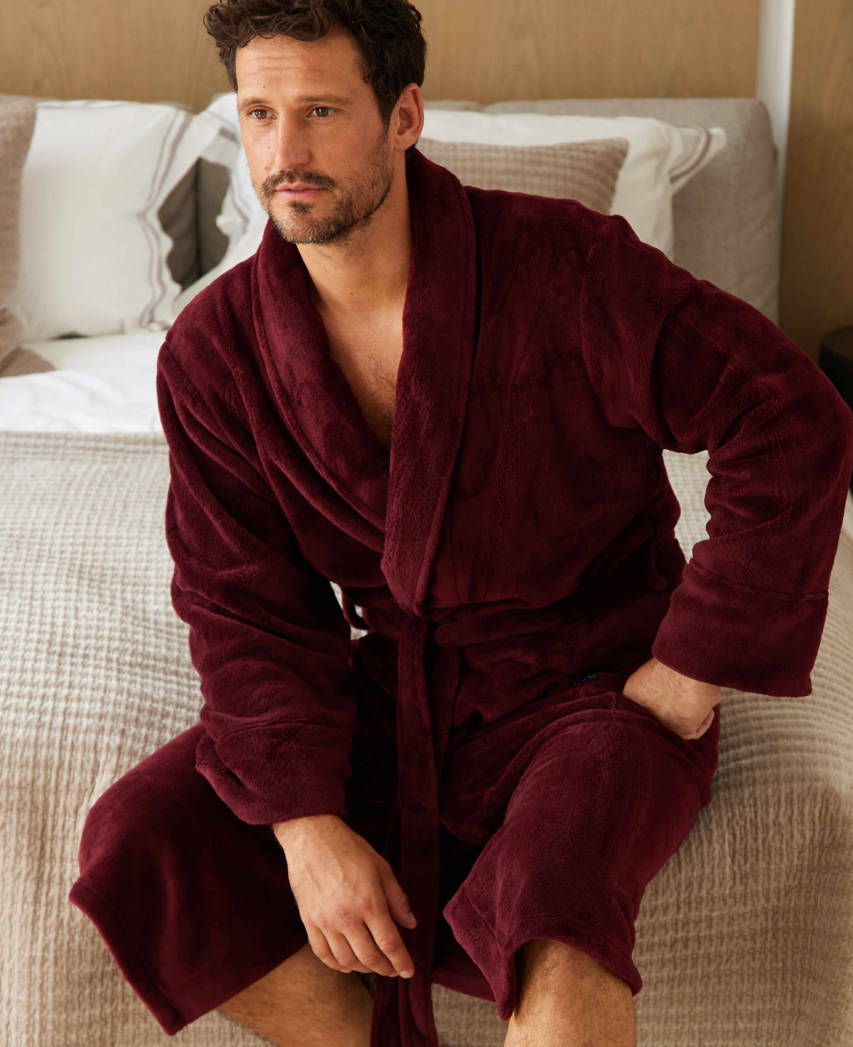 Burgundy Fleece Dressing Gown - Image 3