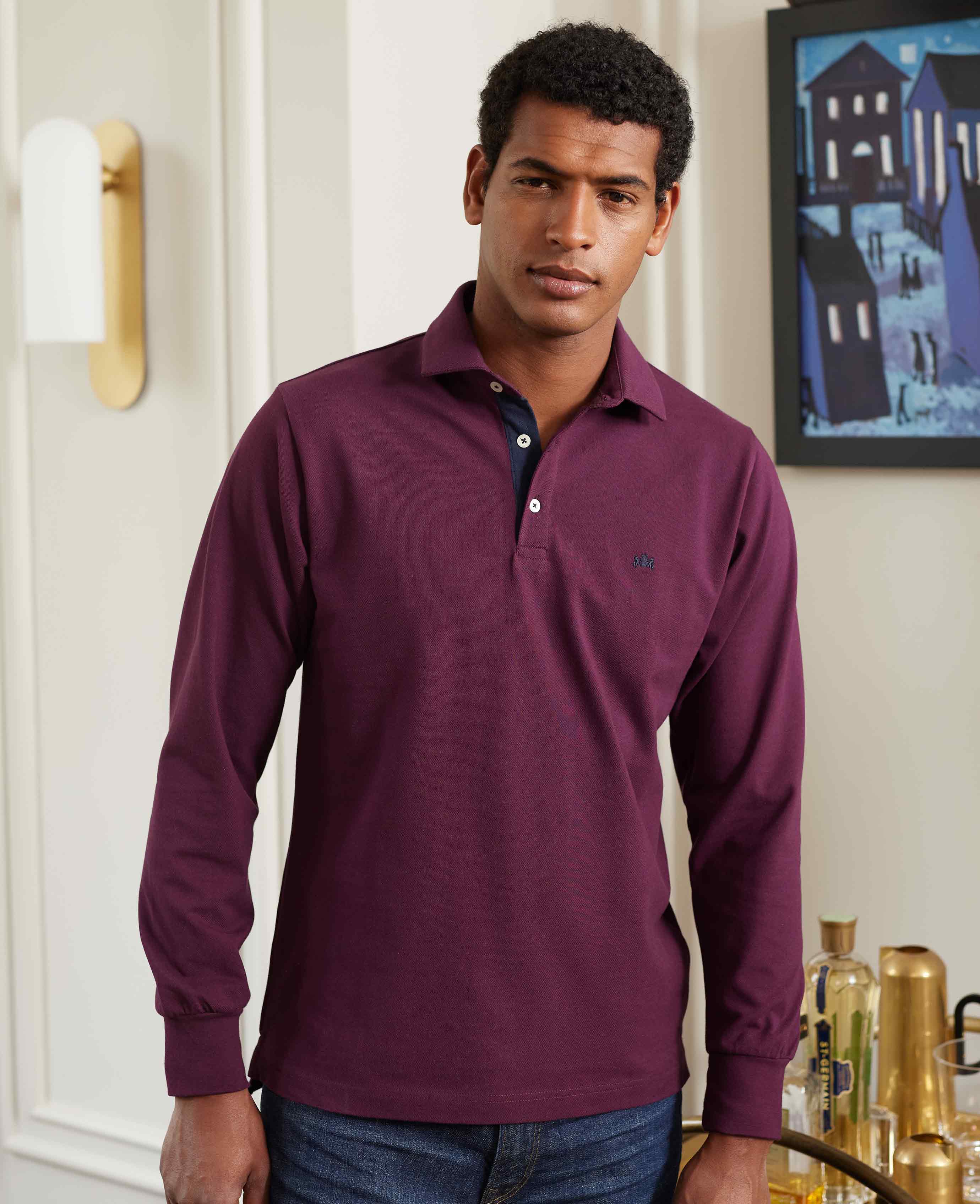 Burgundy Long Sleeve Polo Shirt - Image 4