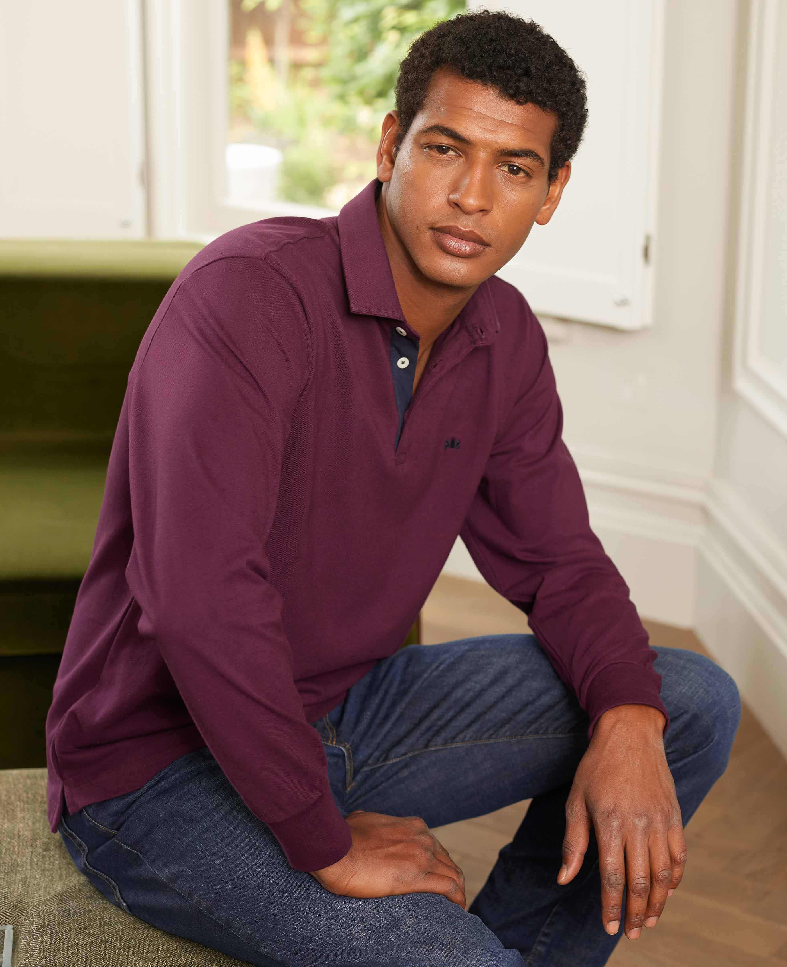 Burgundy Long Sleeve Polo Shirt - Image 6