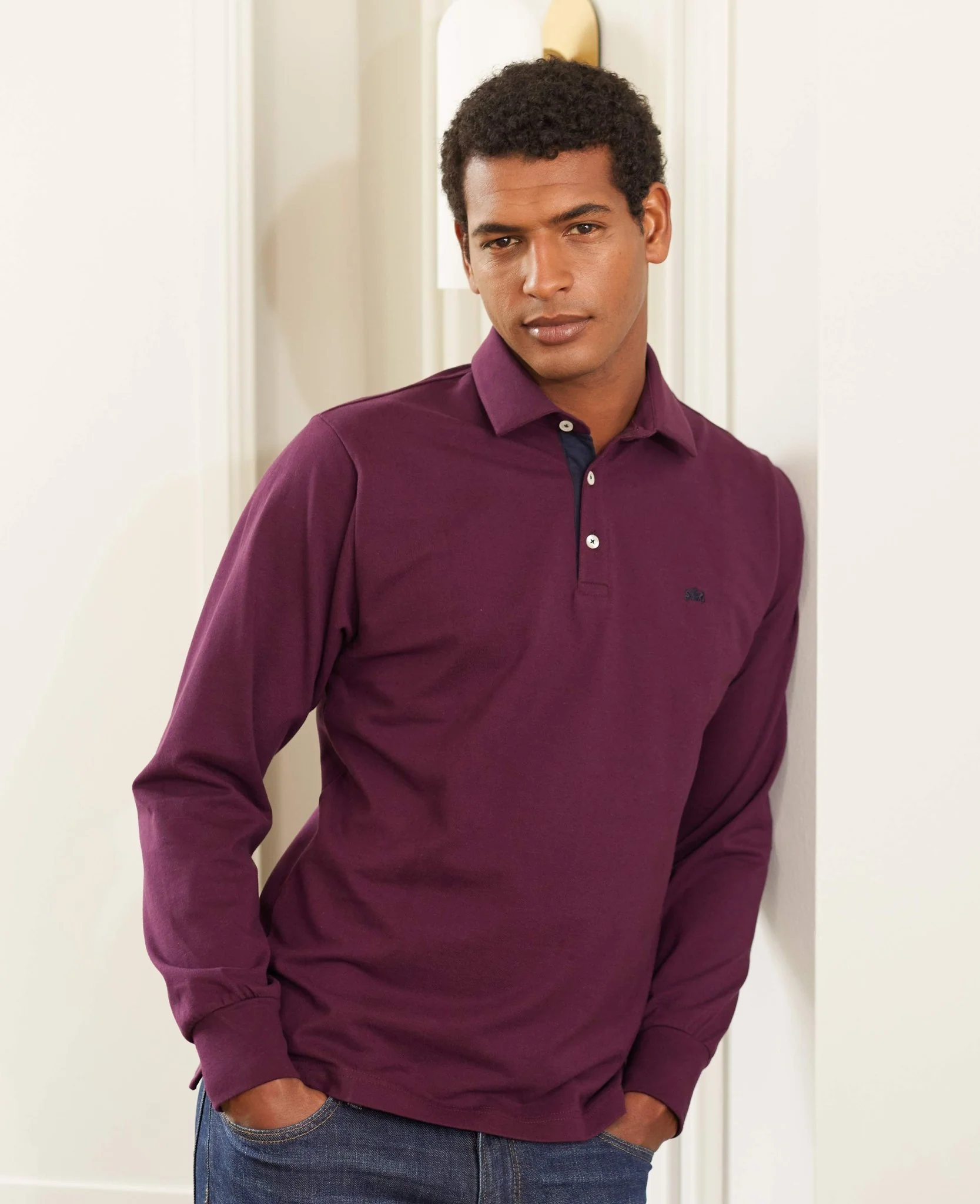 Burgundy Long Sleeve Polo Shirt - Image 7