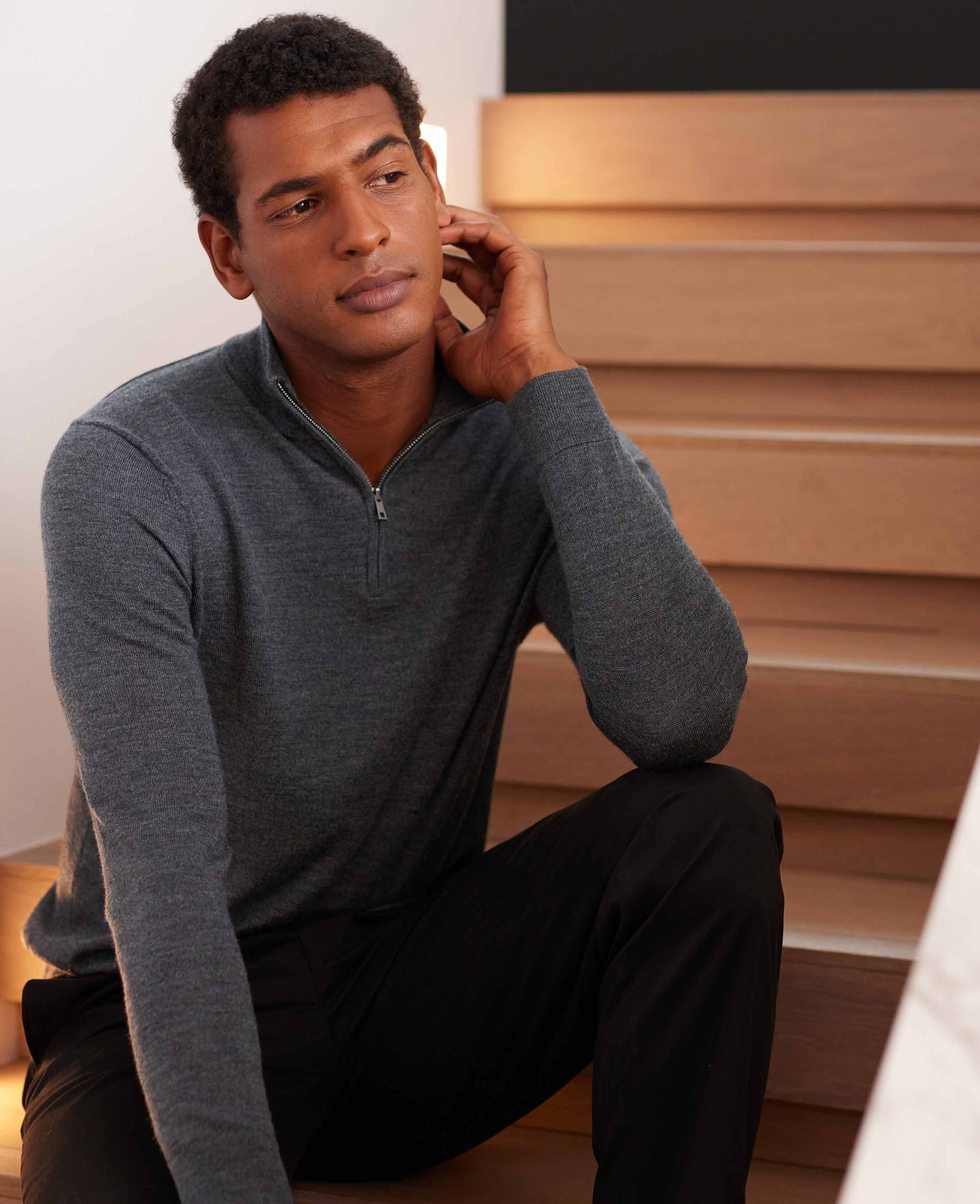 Charcoal Merino Wool Zip Neck Jumper - Image 3