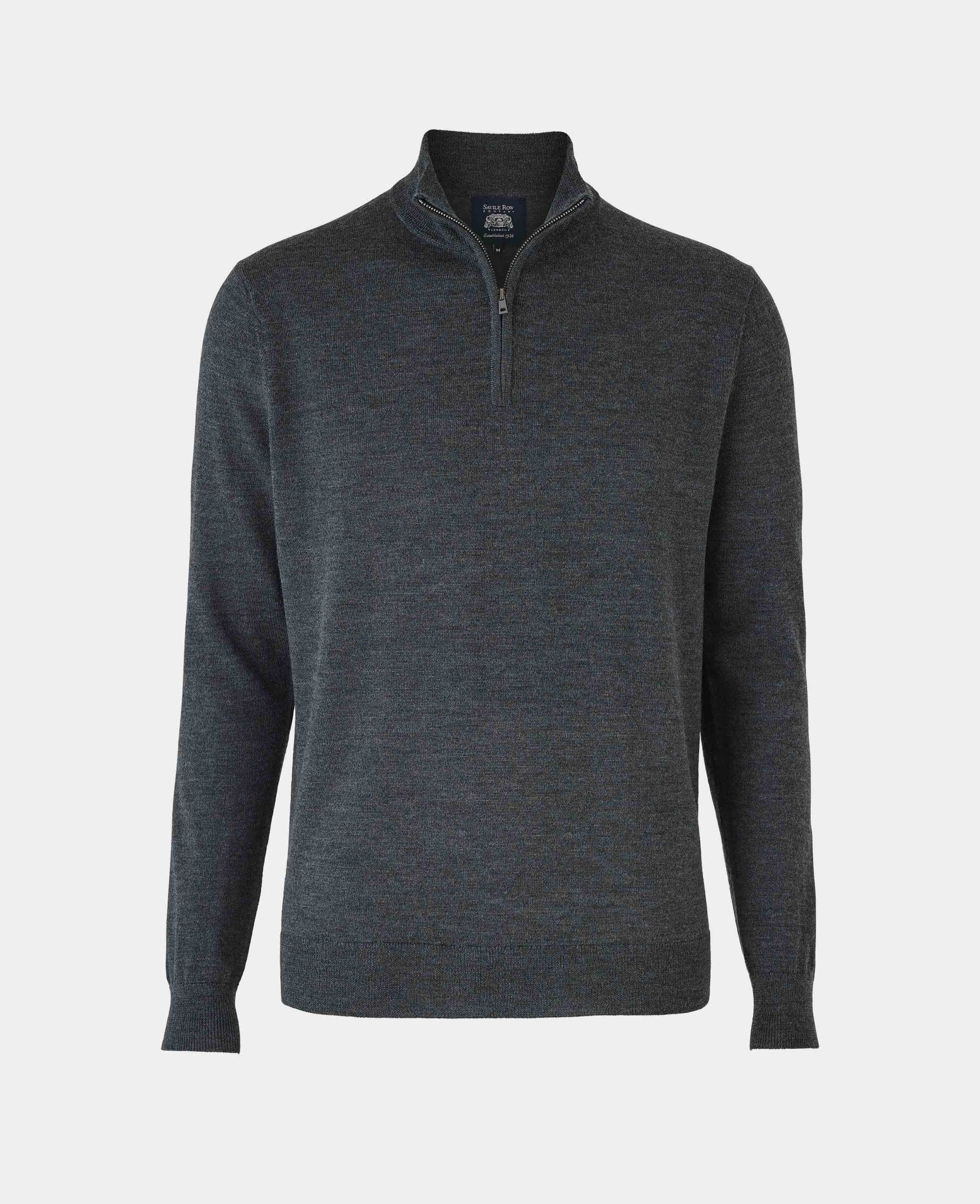 Charcoal Merino Wool Zip Neck Jumper - Image 4