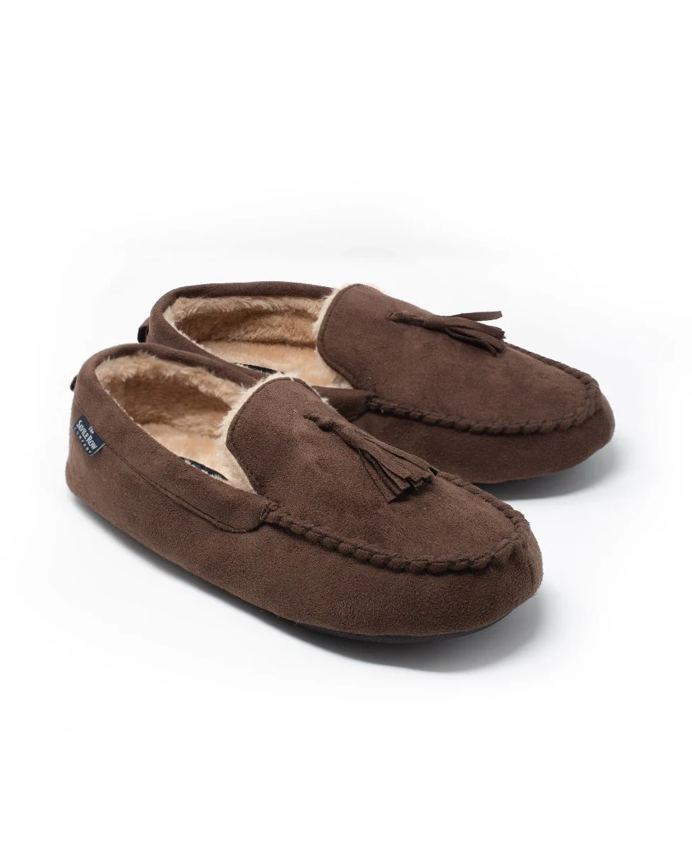 Chocolate Microsuede Moccasin Slippers - Image 3