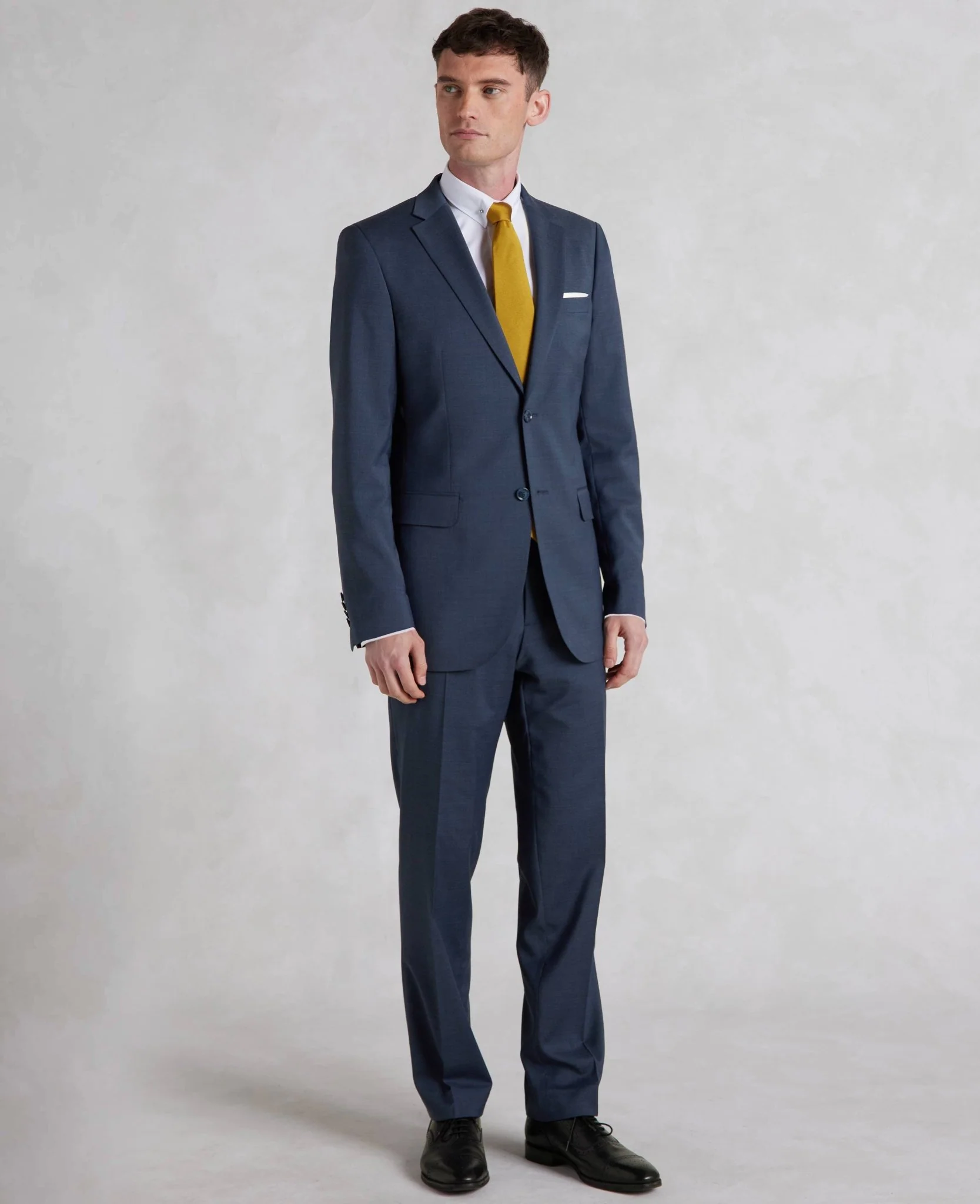 Dark Blue Wool-Blend Tailored Suit Jacket - Image 5