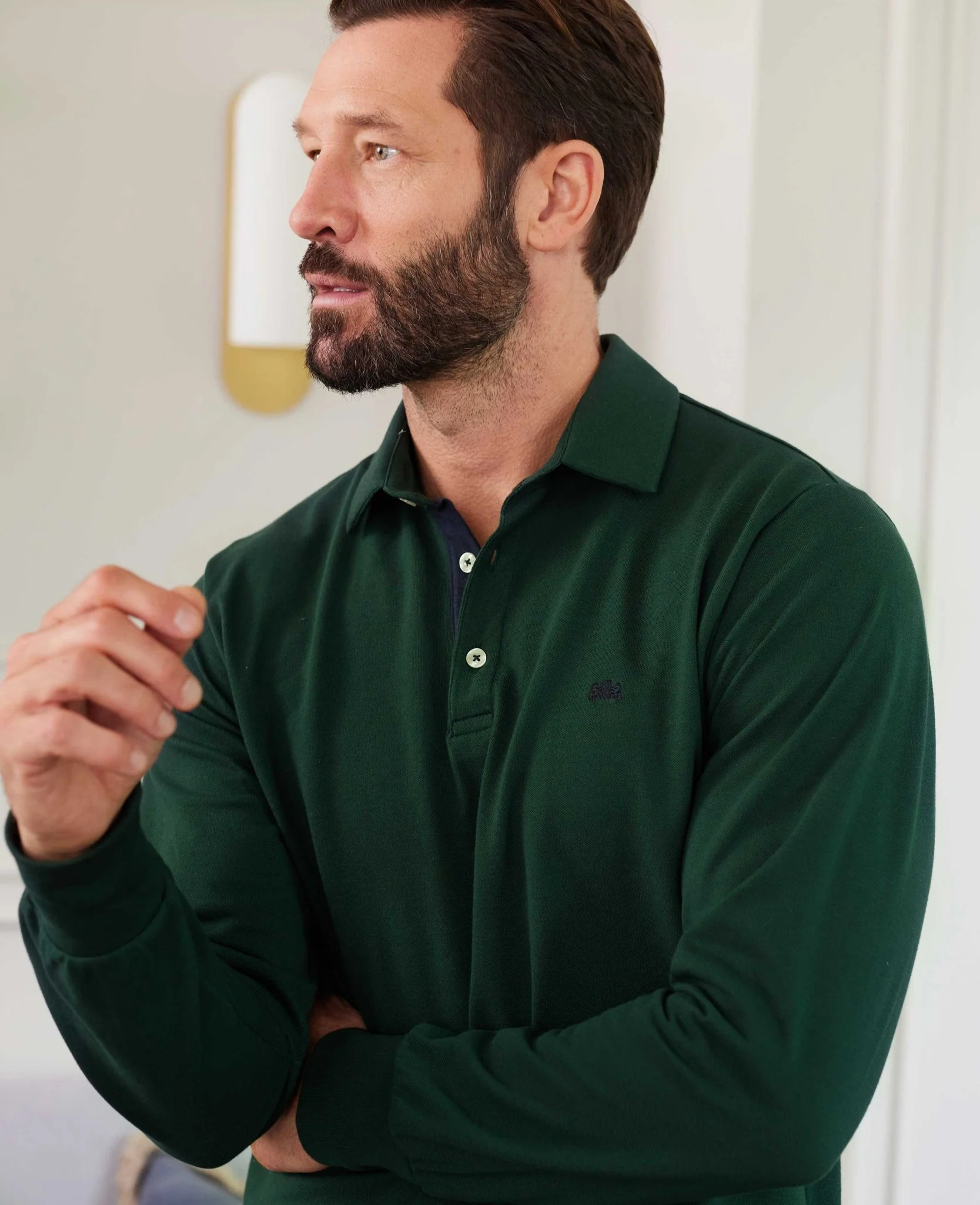 Dark Green Long Sleeve Polo Shirt - Image 6