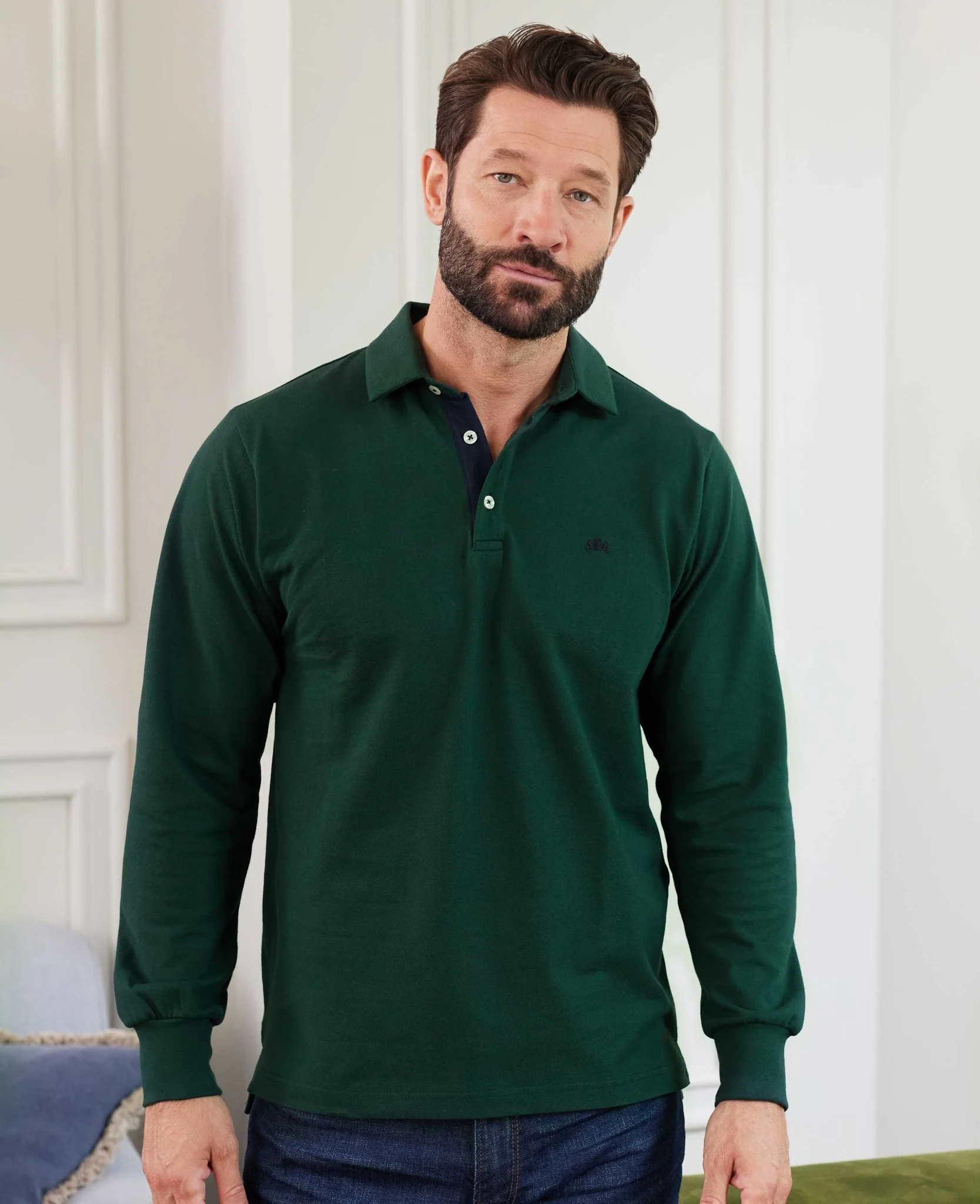 Dark Green Long Sleeve Polo Shirt - Image 7