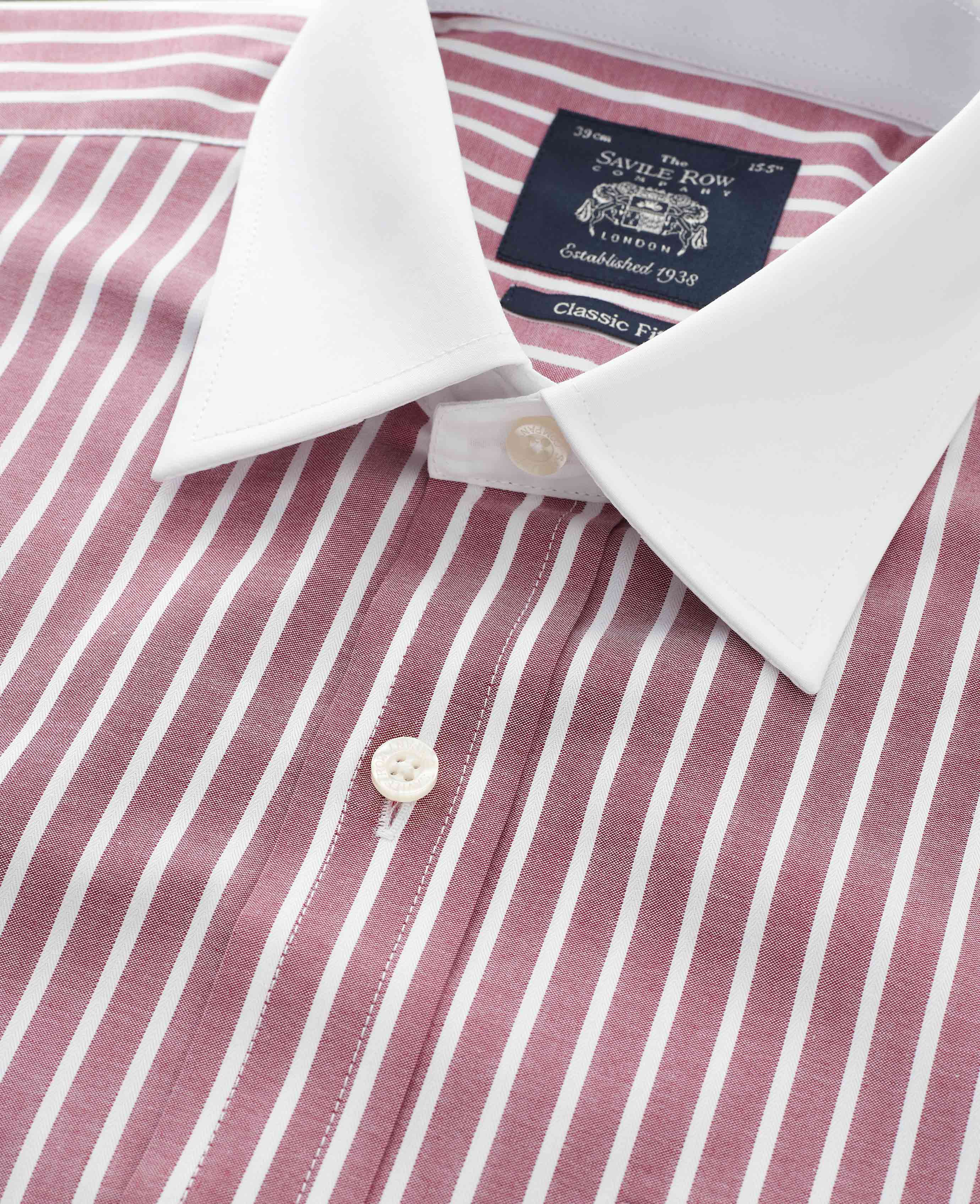 Dark Red White Stripe Classic Fit Shirt With White Collar & Cuffs - Double Cuff - Image 5
