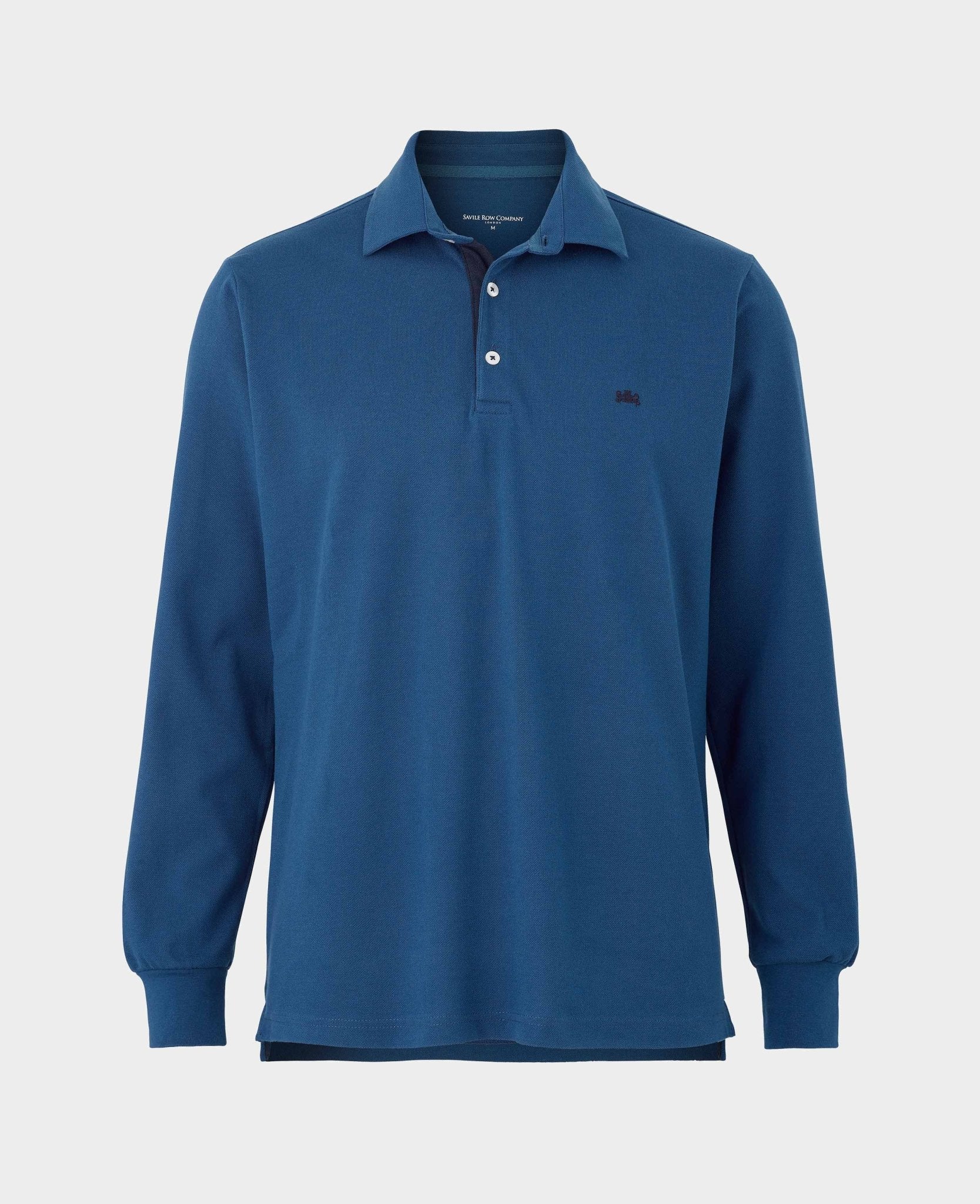 Denim Blue Long Sleeve Polo Shirt - Image 3