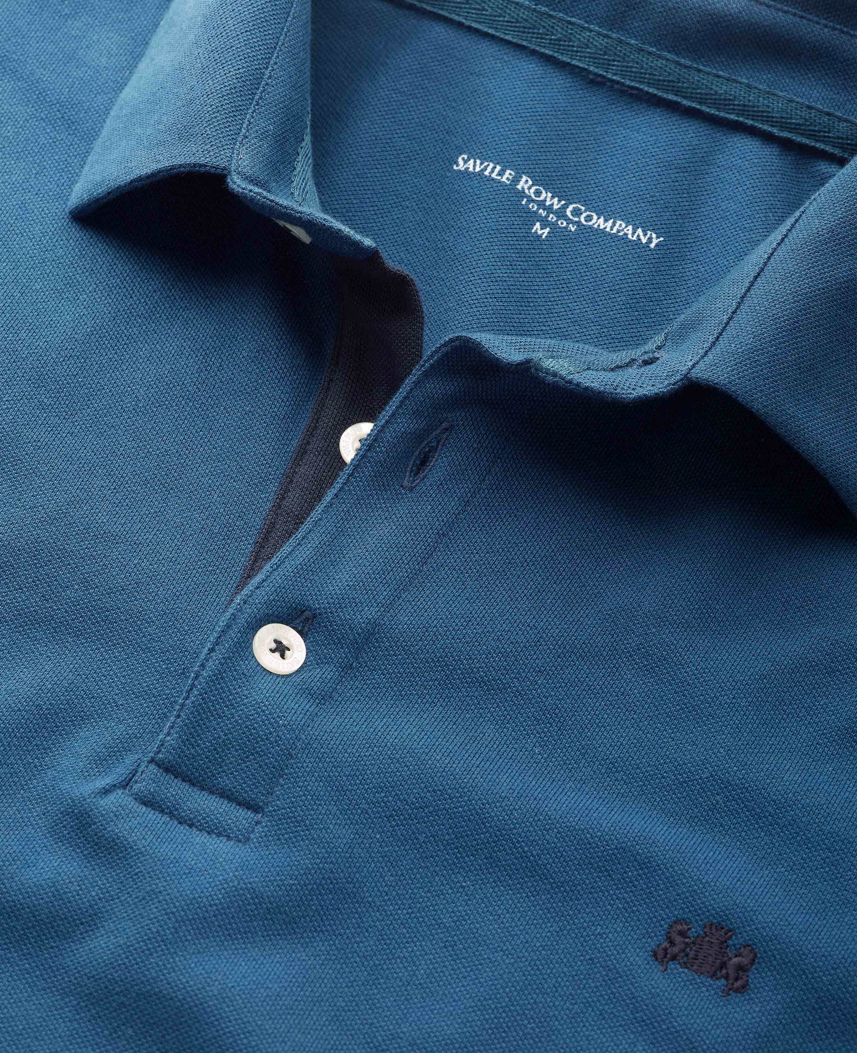 Denim Blue Long Sleeve Polo Shirt - Image 5