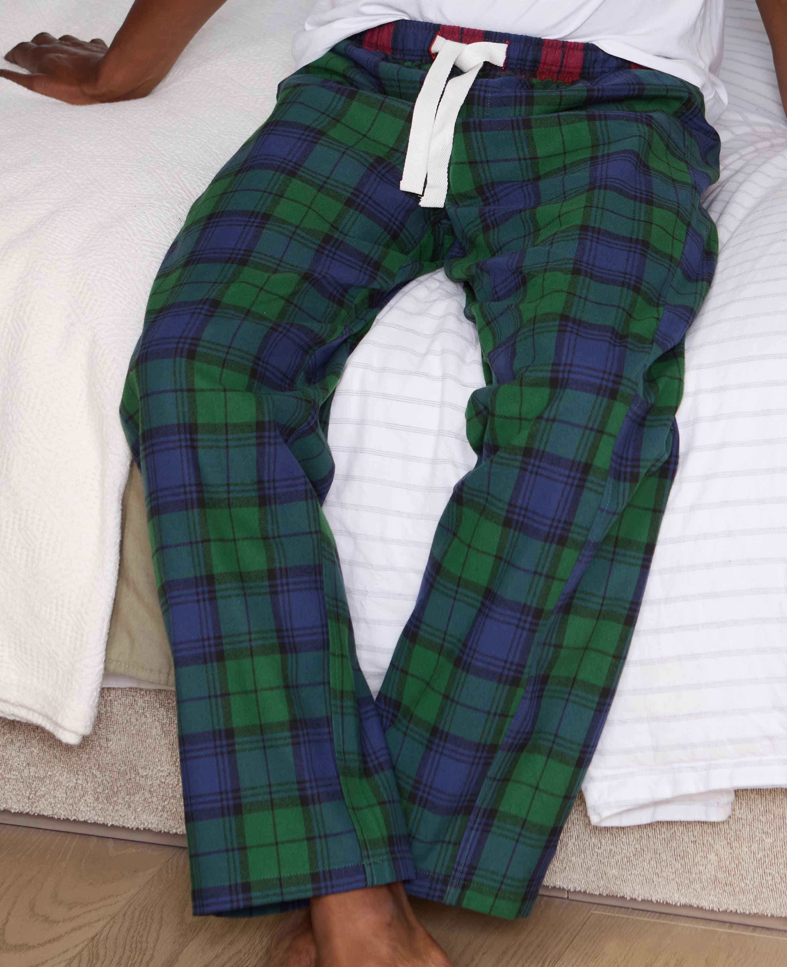 Green Blue Brushed Cotton Twill Window Check Lounge Pants - Image 3
