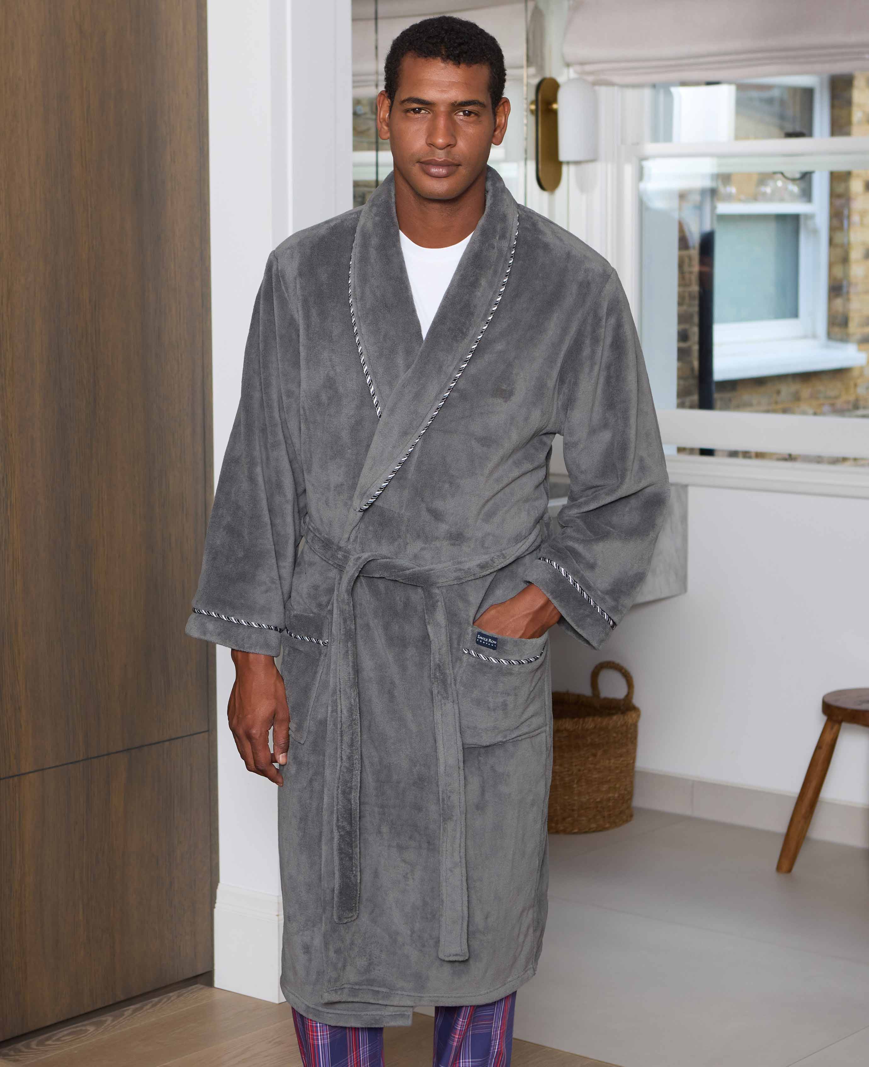 Grey Fleece Rope Edge Dressing Gown - Image 3