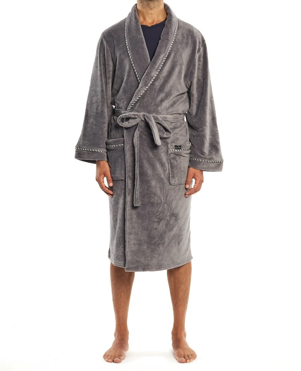 Grey Fleece Rope Edge Dressing Gown - Image 6