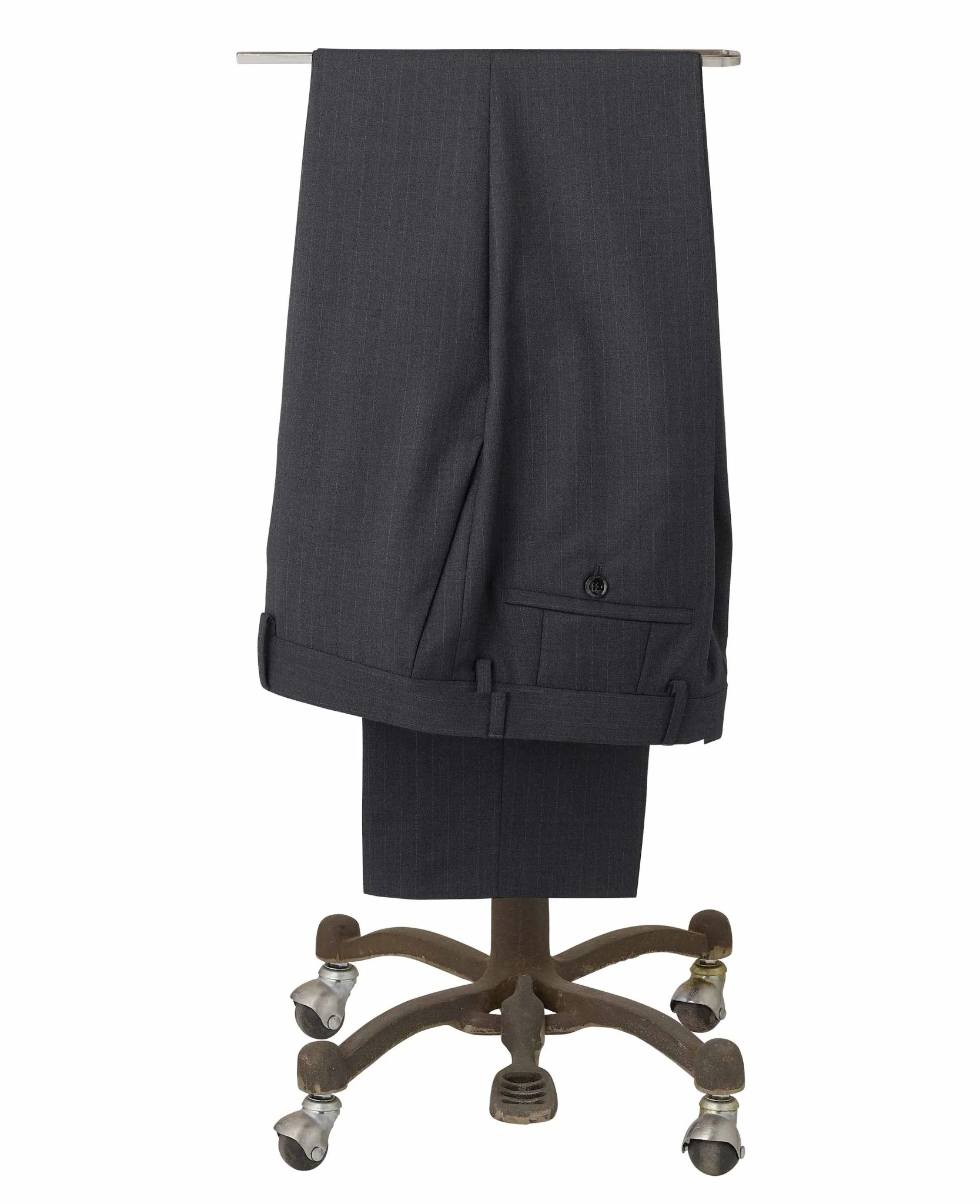 Grey Wool Blend Chalk Stripe Suit Trousers - Image 3