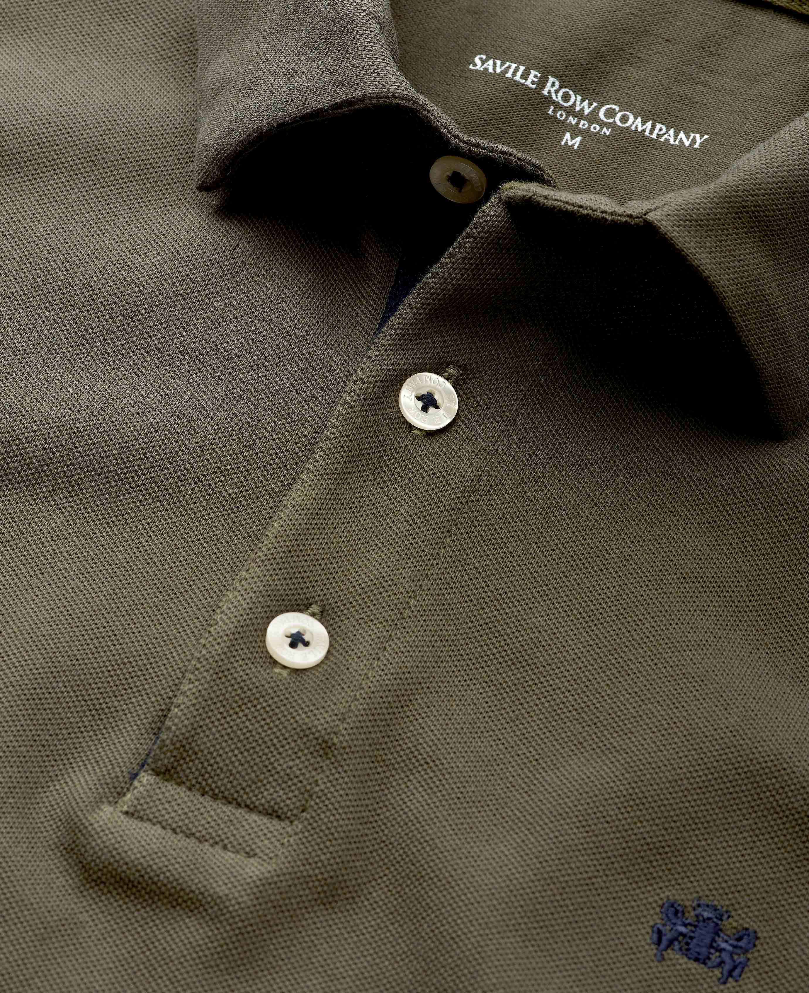 Khaki Cotton Pique Long Sleeve Polo Shirt - Image 4