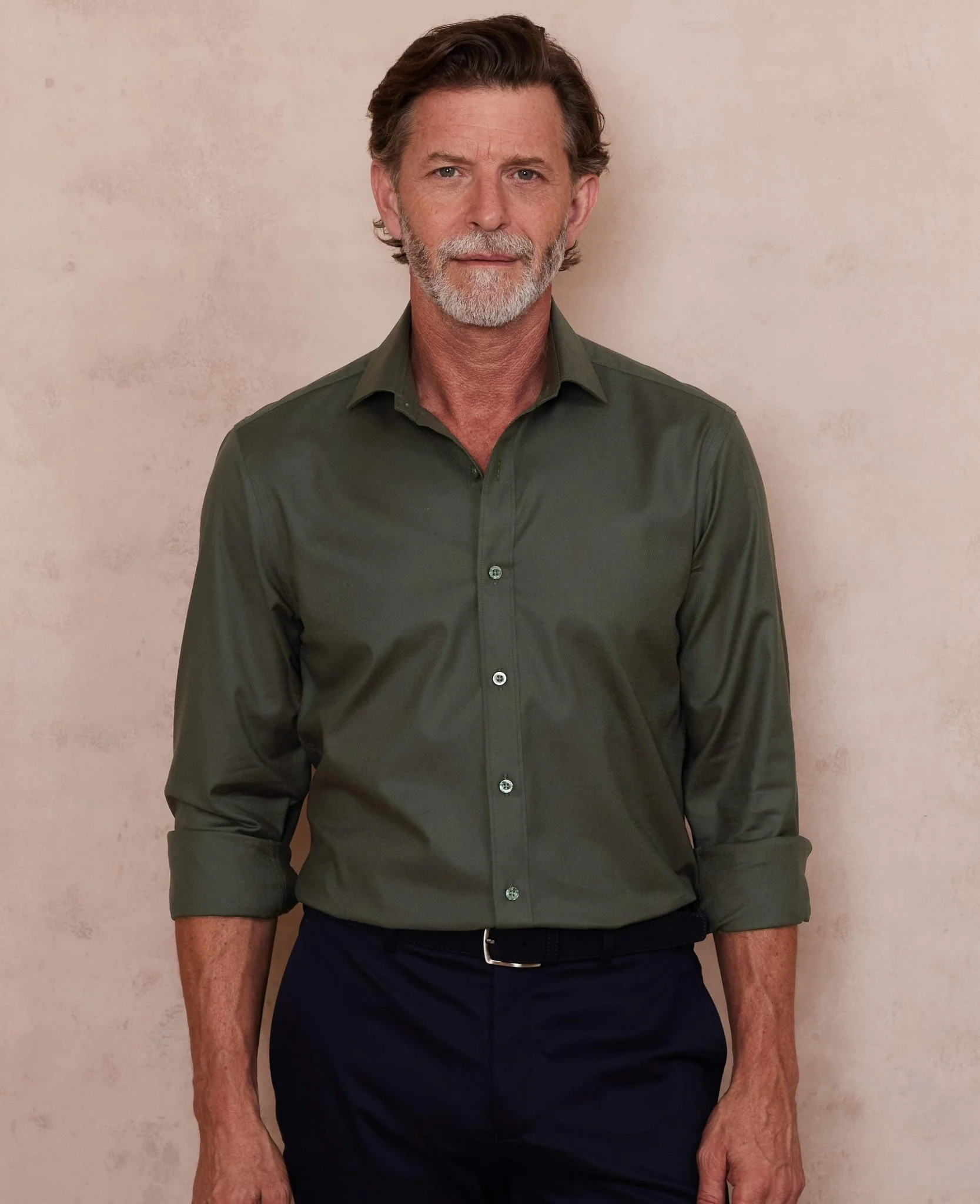 Khaki Stretch Cotton Slim Fit Formal Shirt - Single Cuff - Image 4