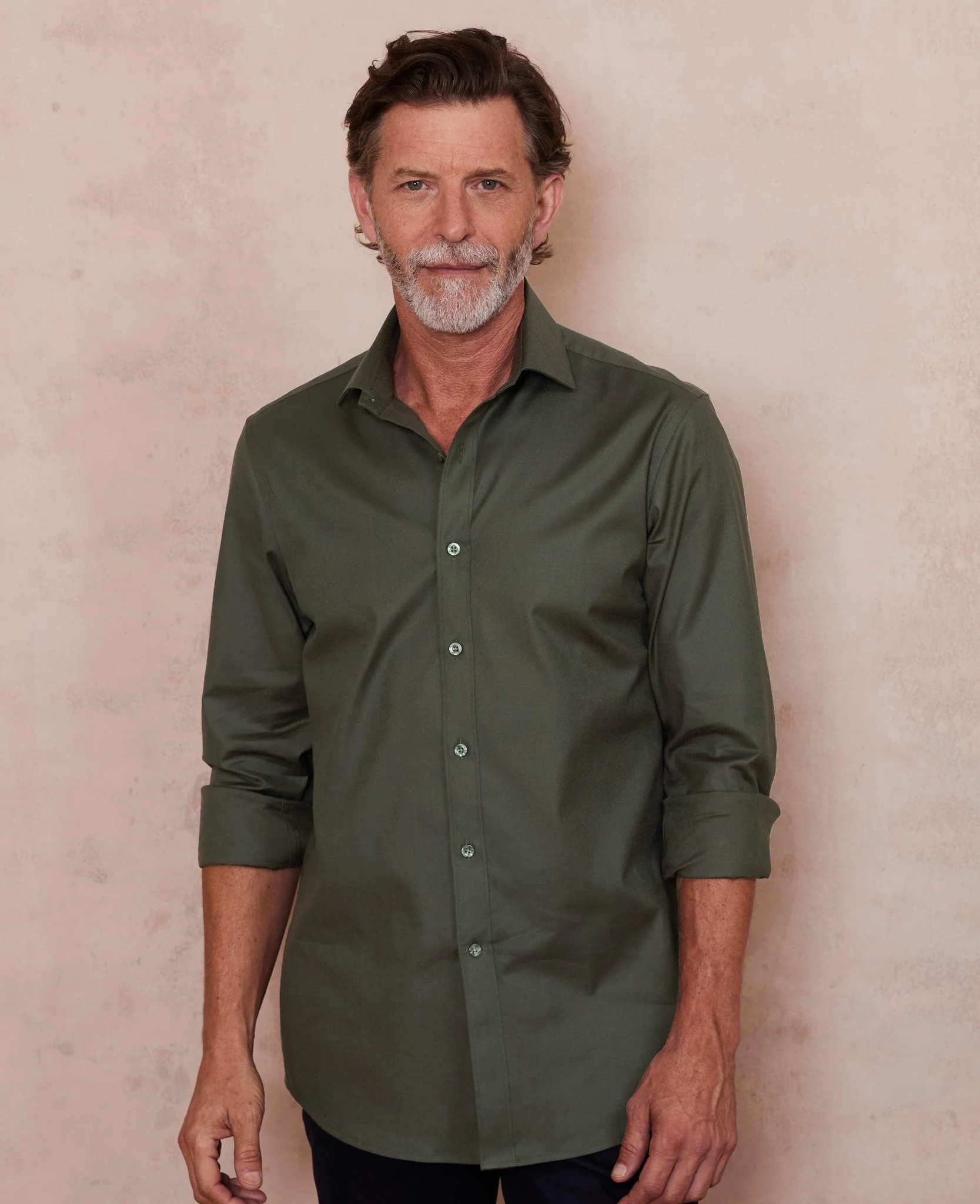 Khaki Stretch Cotton Slim Fit Formal Shirt - Single Cuff - Image 5