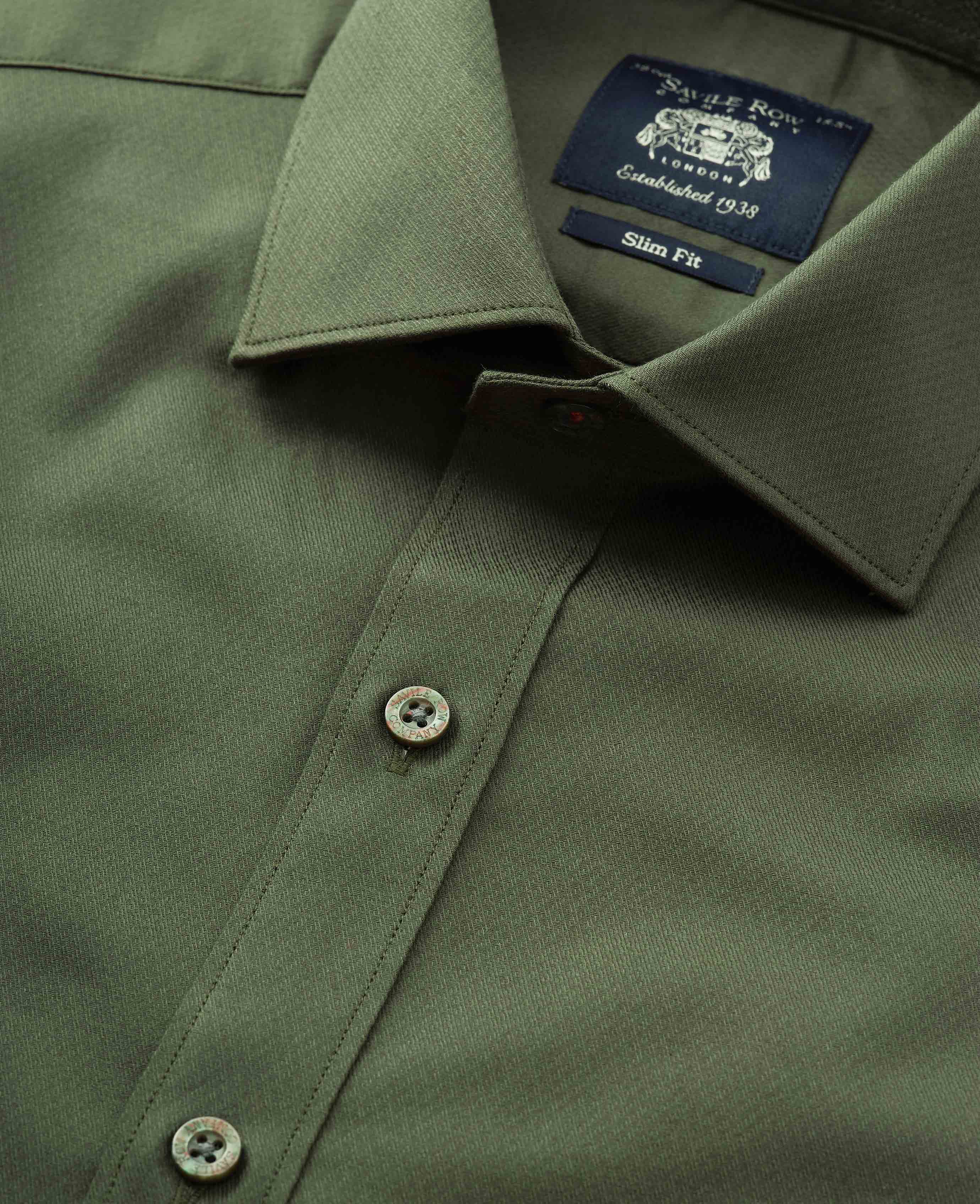 Khaki Stretch Cotton Slim Fit Formal Shirt - Single Cuff - Image 6