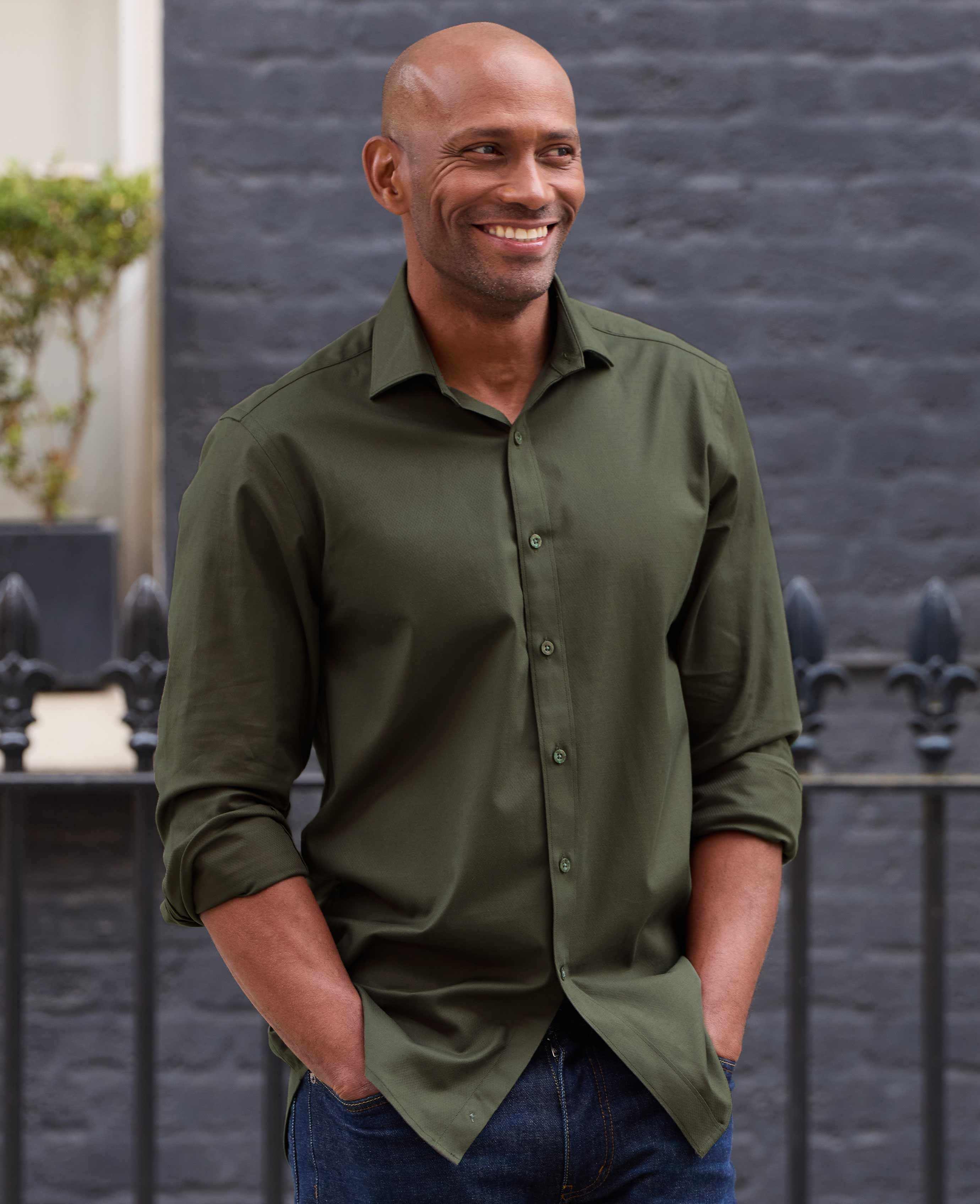 Khaki Stretch Cotton Slim Fit Formal Shirt - Single Cuff - Image 7