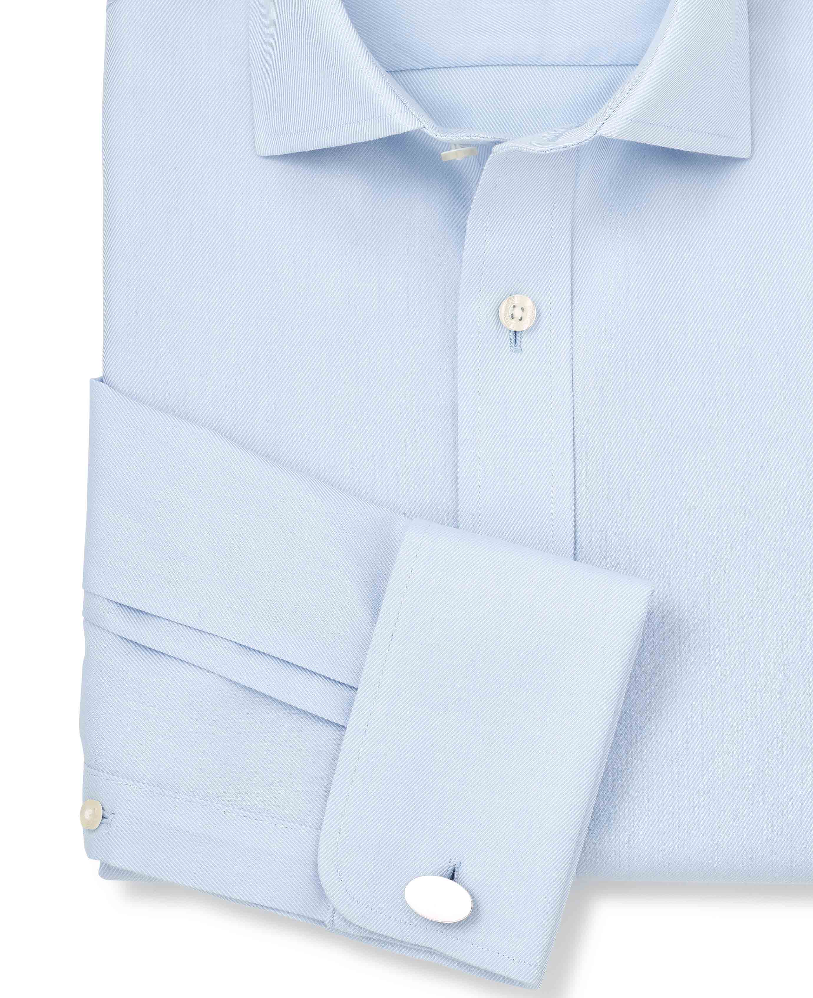 Light Blue Cotton Twill Slim Fit Non-Iron Shirt - Double Cuff - Image 5