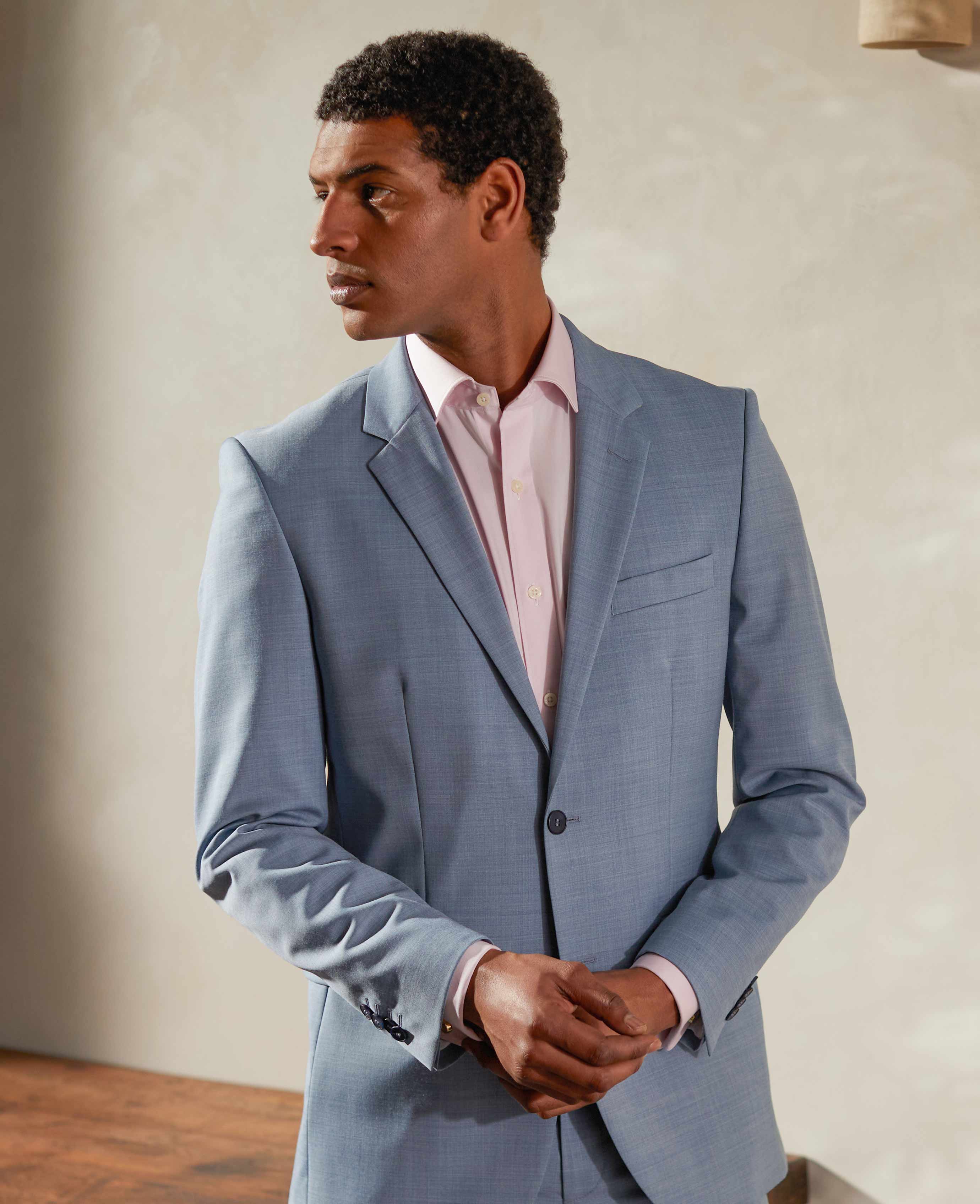 Light Blue Wool-Blend Tailored Suit Jacket - Image 3
