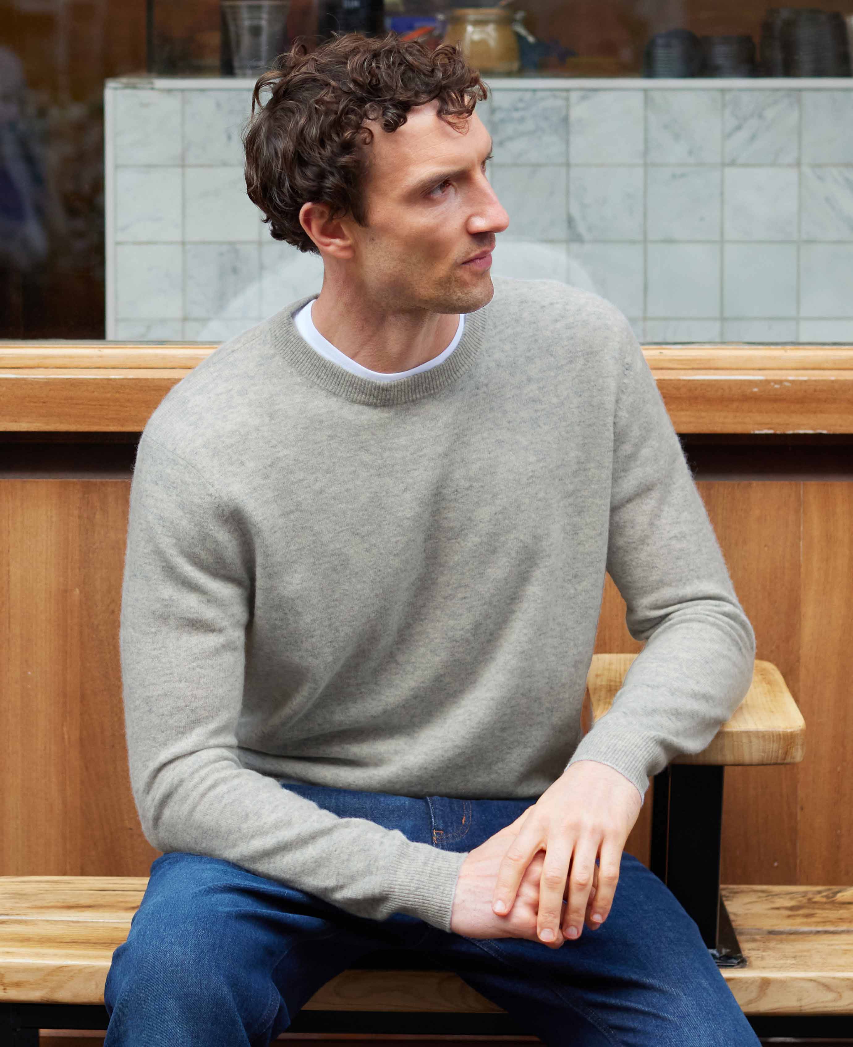 Light Grey Merino Wool Cashmere Crew Neck Jumper - Image 3