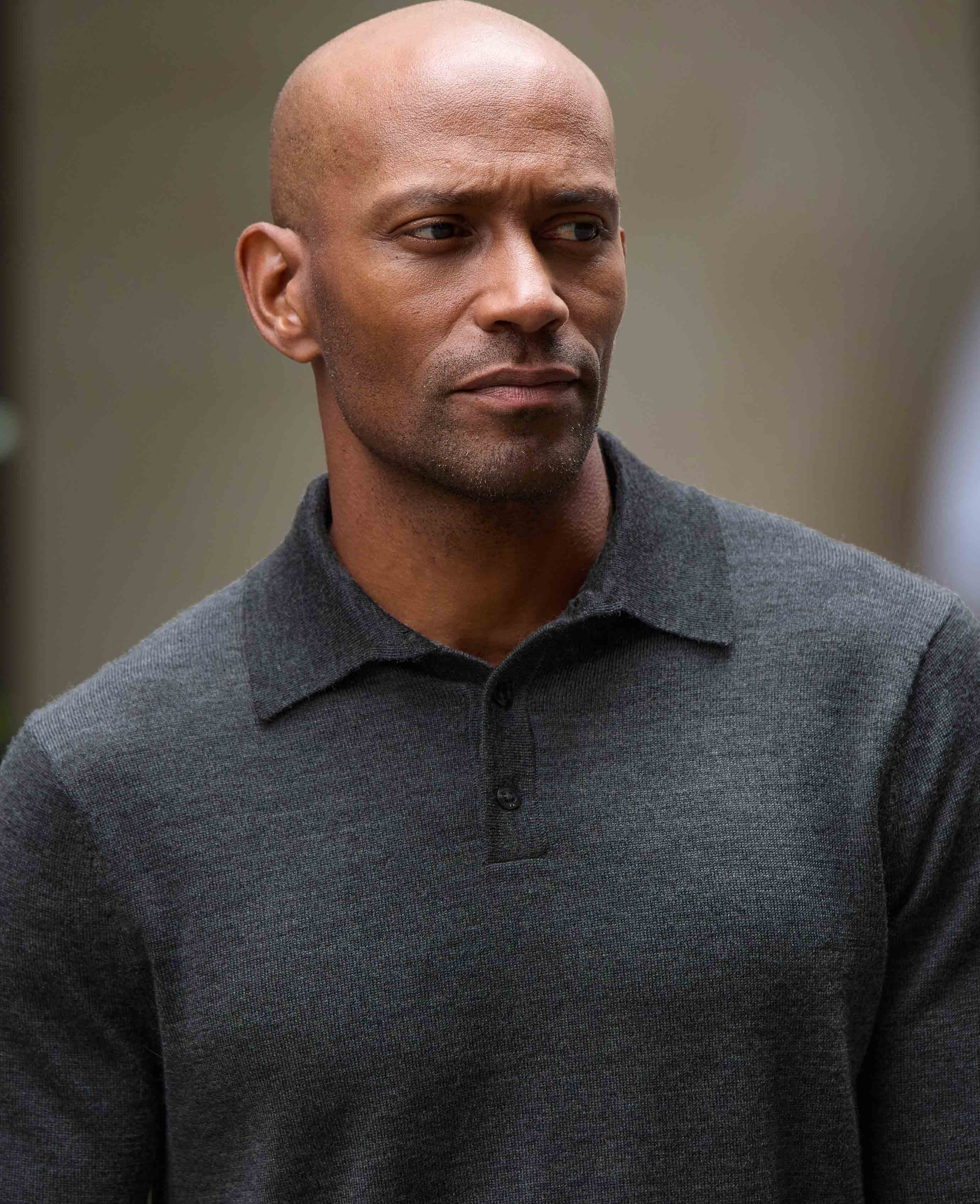 Charcoal Merino Wool Knitted Polo Shirt - Image 5