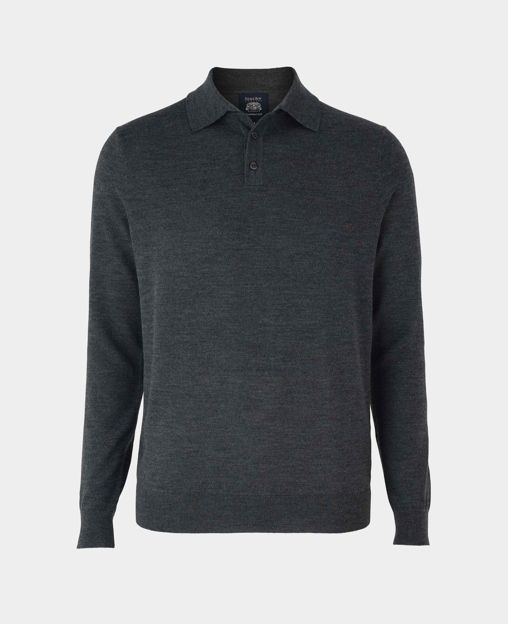 Charcoal Merino Wool Knitted Polo Shirt - Image 6