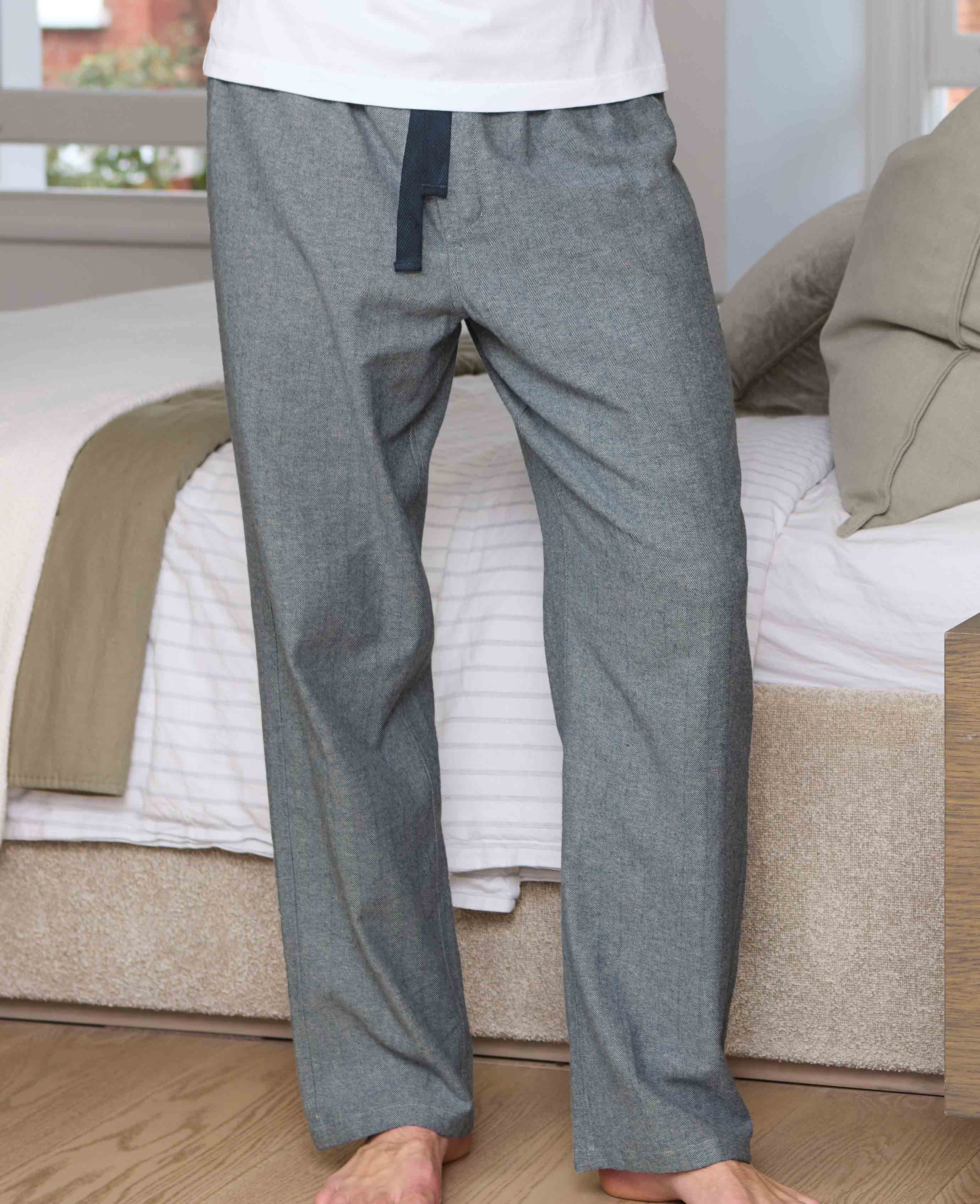 Navy Brushed Cotton Twill Herringbone Lounge Pants - Image 3