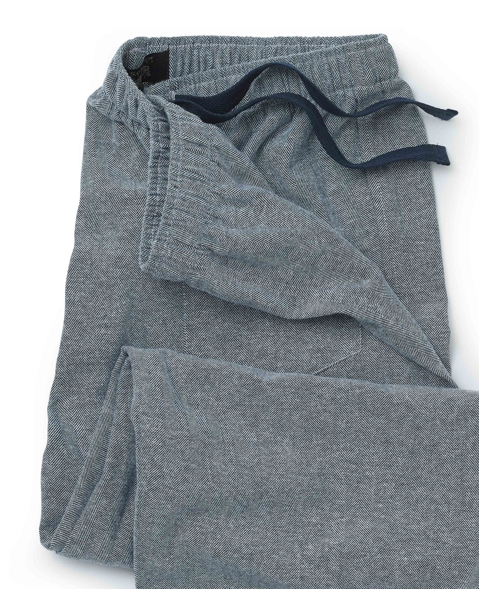 Navy Brushed Cotton Twill Herringbone Lounge Pants - Image 4