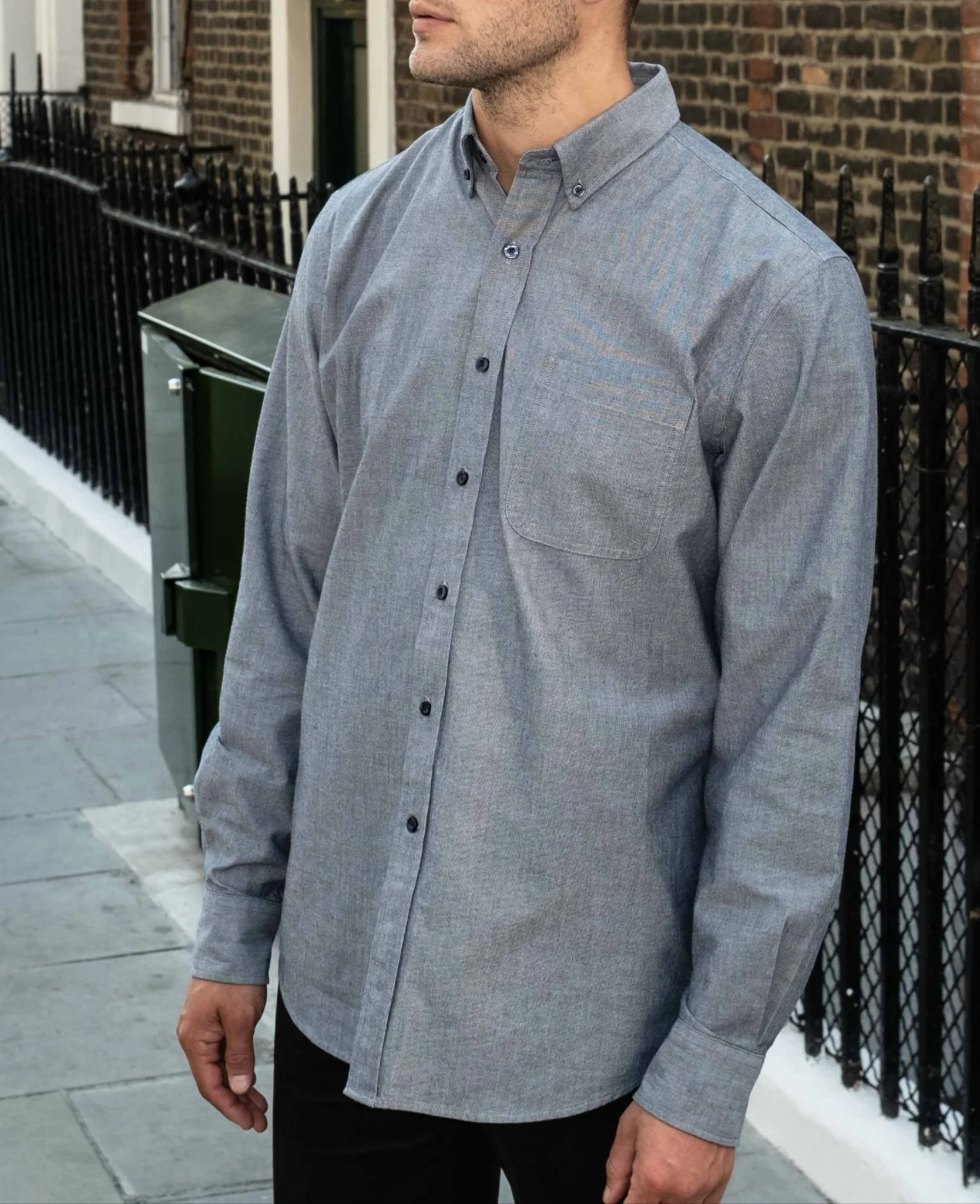 Navy Classic Fit Chambray Oxford Shirt - Image 5